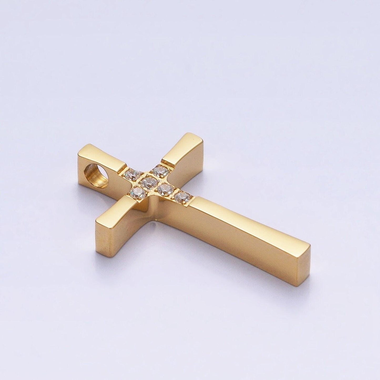 1pc stainless steel gold large cross pendant for diy jewelry making cz charms religious necklace | p-1138