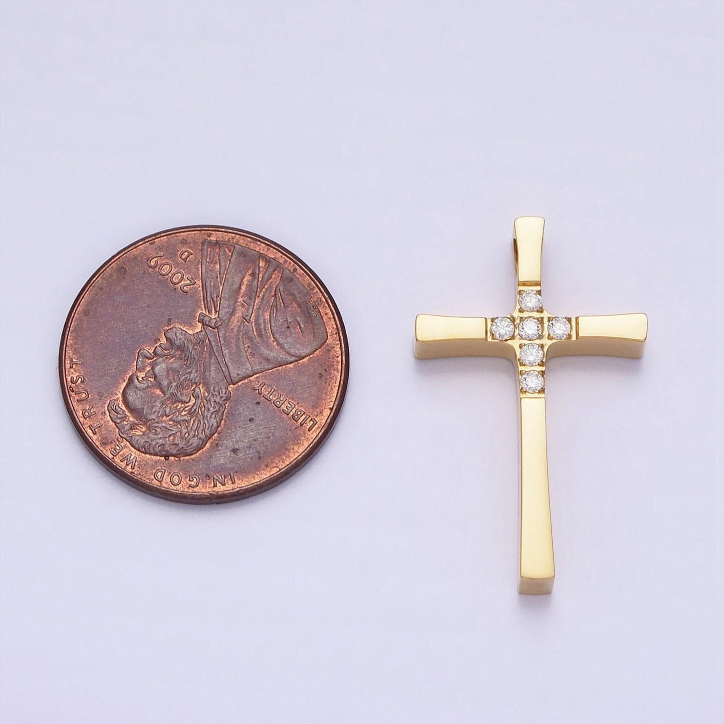 1pc stainless steel gold large cross pendant for diy jewelry making cz charms religious necklace | p-1138