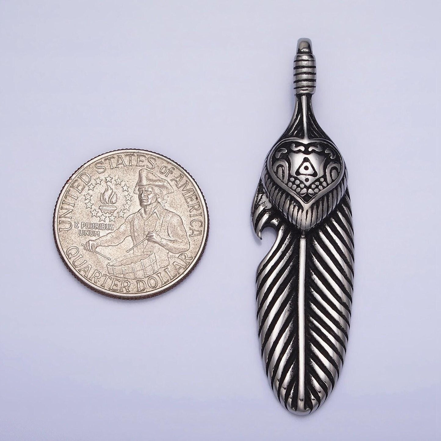 Men indian feather charm stainless steel tribe charm in antique silver gold heavy hard pendant lead nickel free tarnish free | p-1139