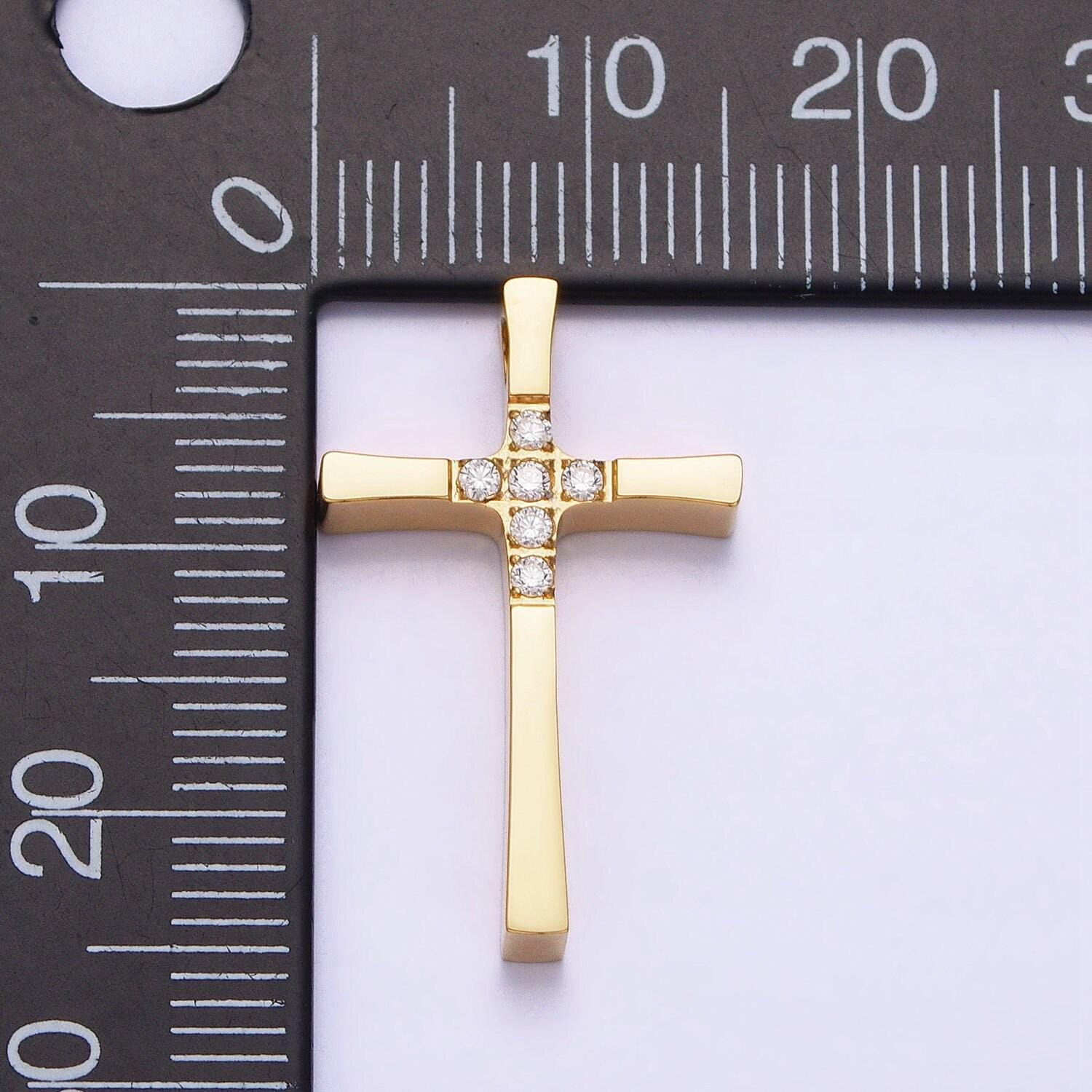 1pc stainless steel gold large cross pendant for diy jewelry making cz charms religious necklace | p-1138