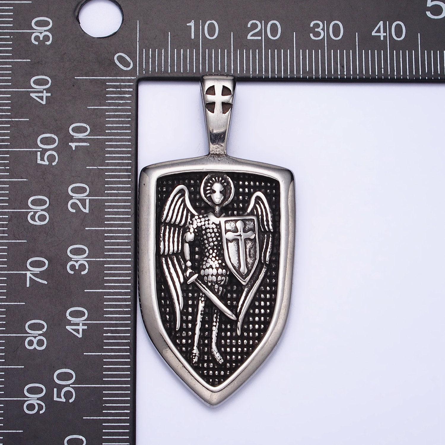Stainless steel archangel saint michael mens necklace pendant christian archangel medallion, st michael shield charm for necklace p-1136