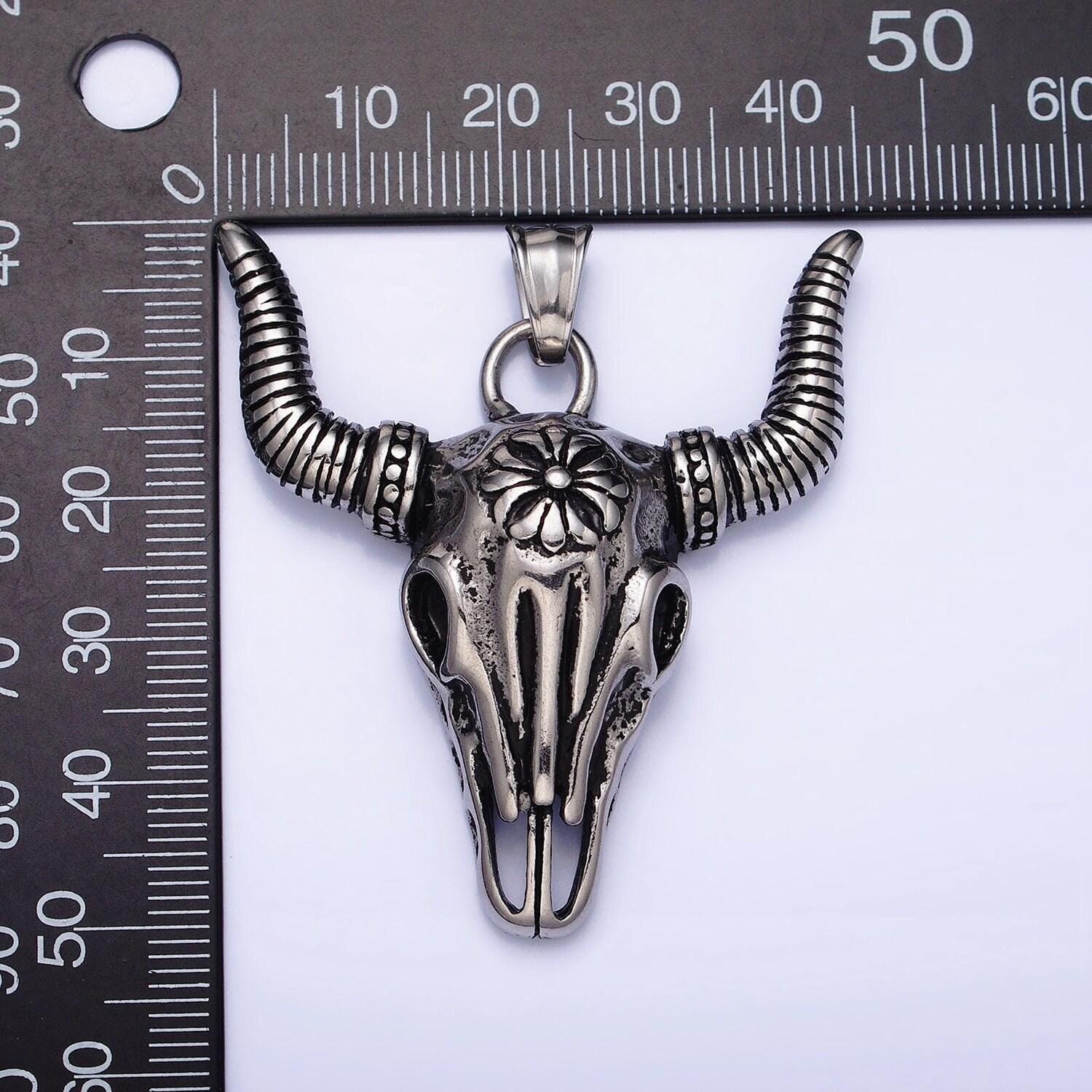 Big devil pendant hard ram goat skull horn pendant, gothic style pendant, gift to him biker punk rock hip hop statement emo jewelry p-1135