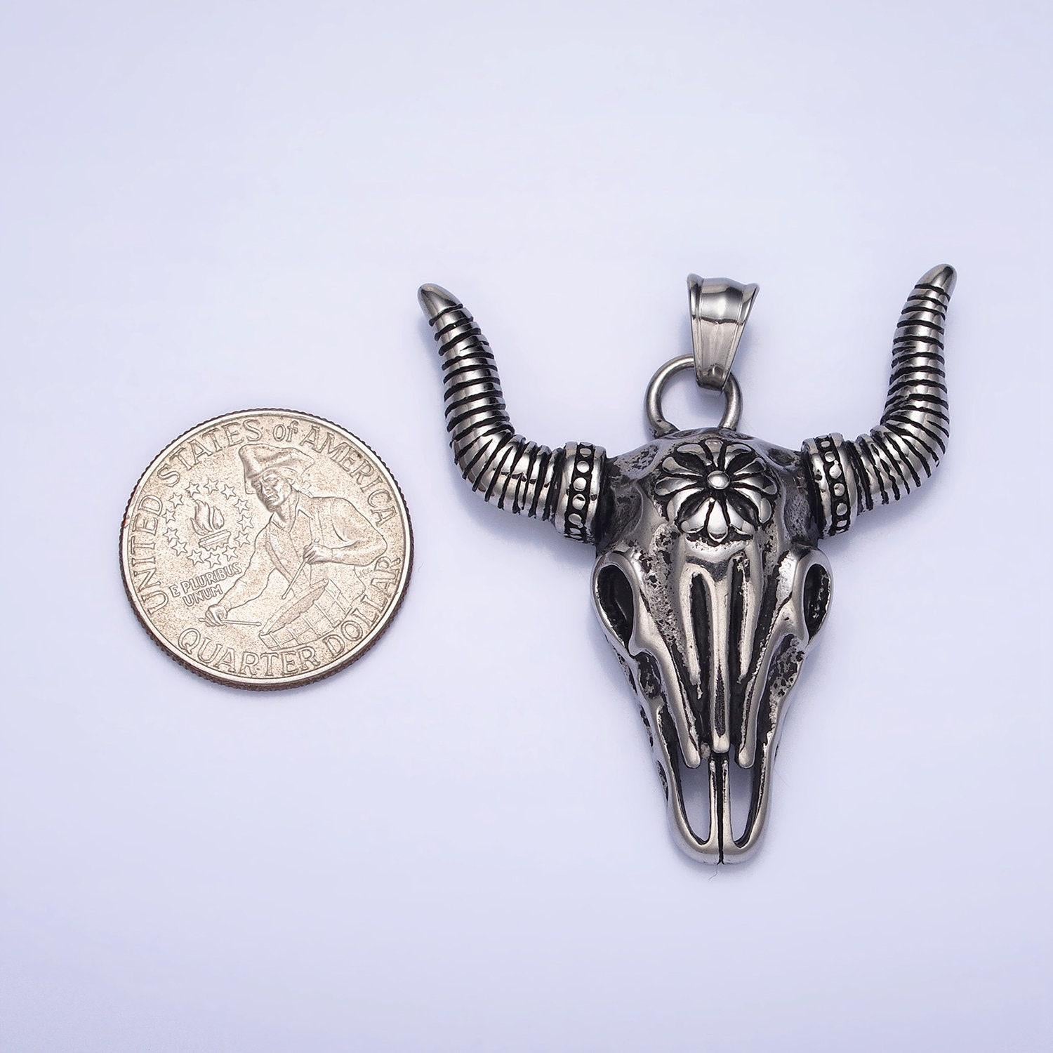Big devil pendant hard ram goat skull horn pendant, gothic style pendant, gift to him biker punk rock hip hop statement emo jewelry p-1135