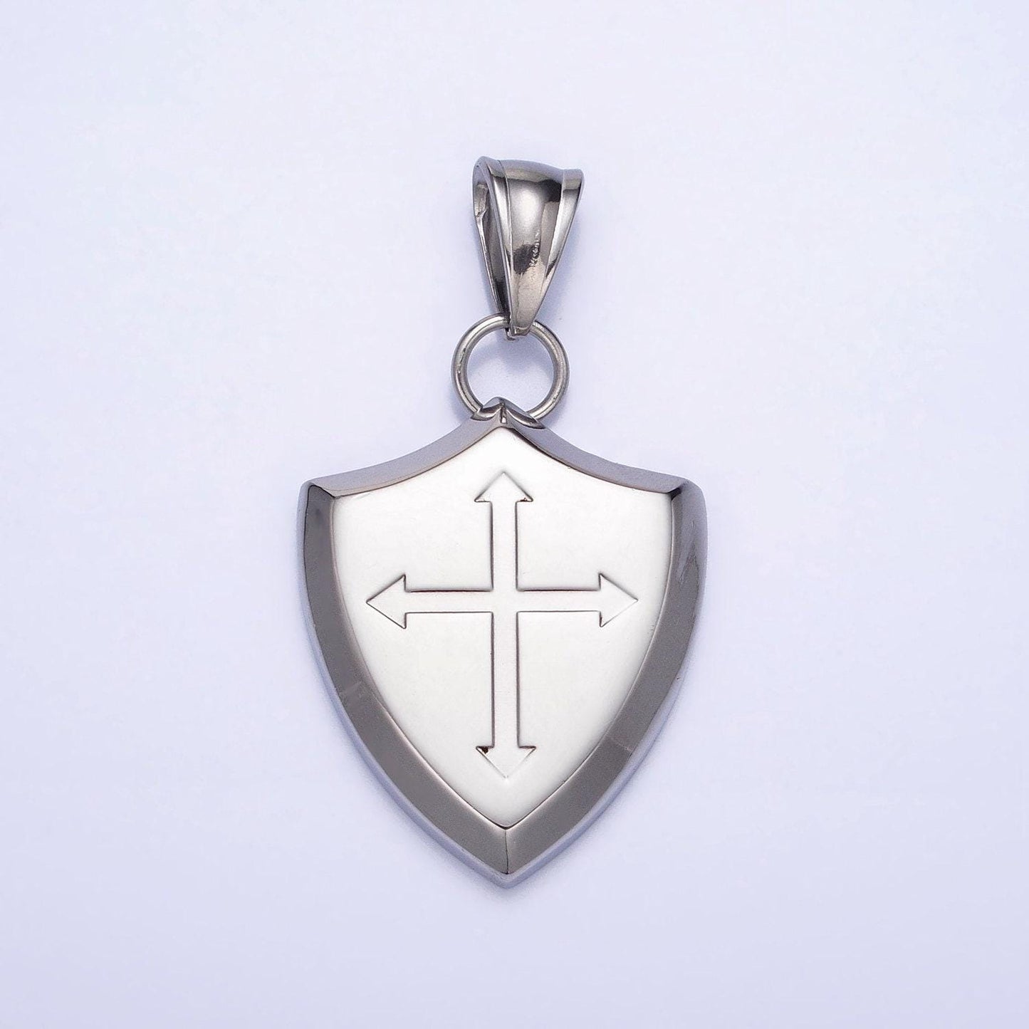 Men shield necklace pendant mens cross stainless steel shield of faith religious christian jewelry shield charm p-1134