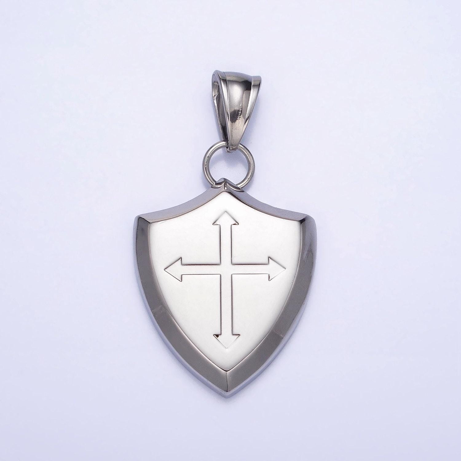 Men shield necklace pendant mens cross stainless steel shield of faith religious christian jewelry shield charm p-1134
