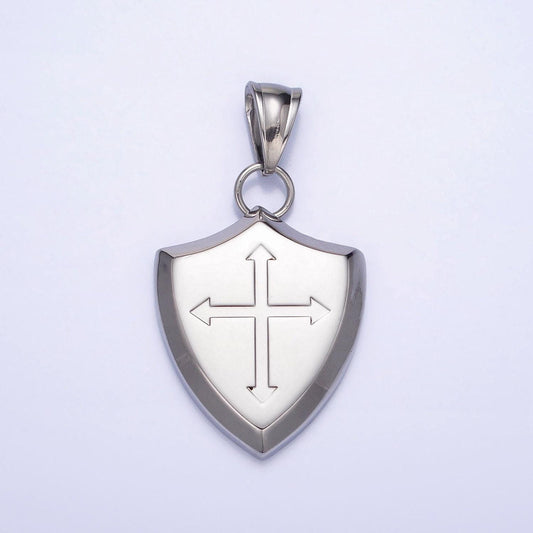 Men shield necklace pendant mens cross stainless steel shield of faith religious christian jewelry shield charm p-1134