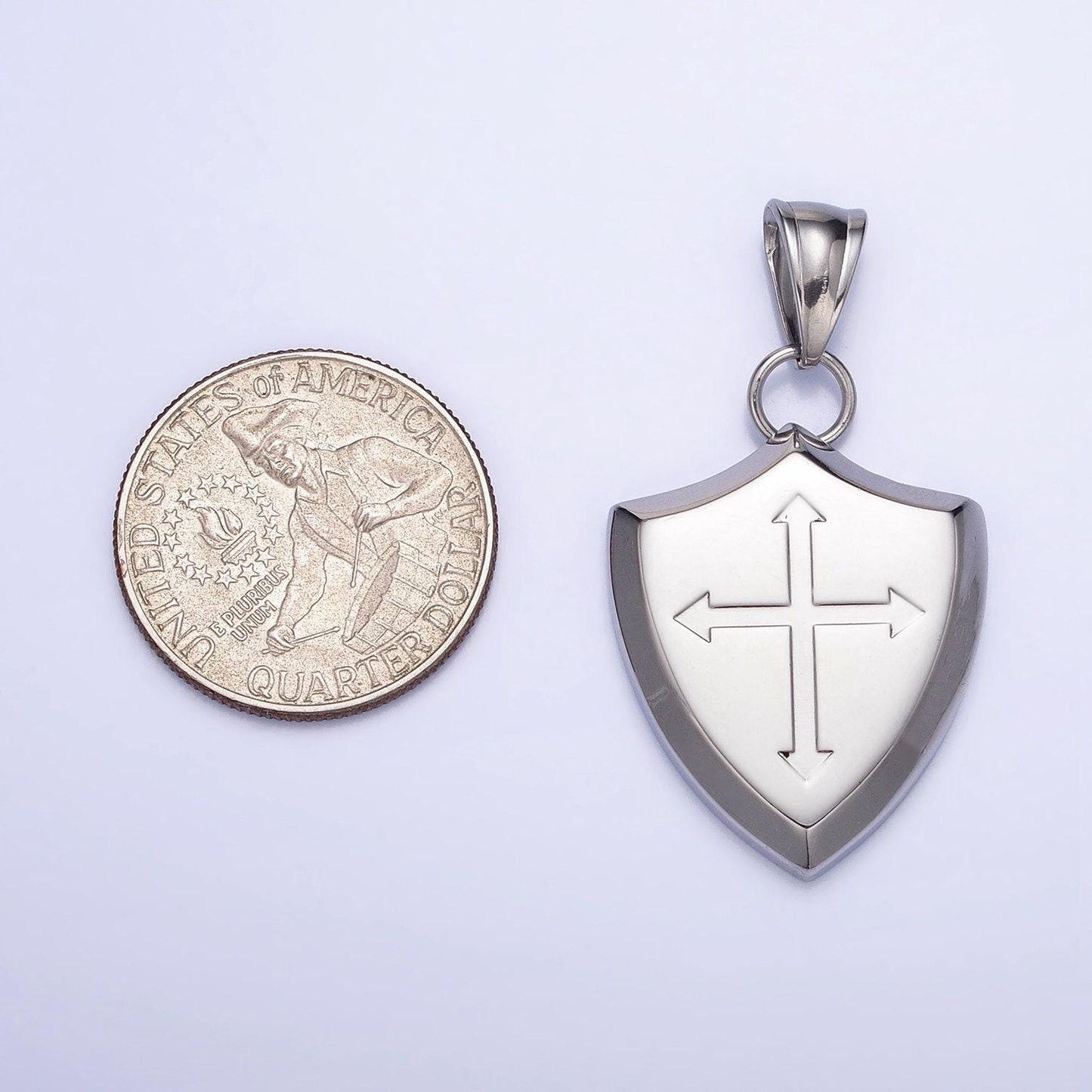 Men shield necklace pendant mens cross stainless steel shield of faith religious christian jewelry shield charm p-1134