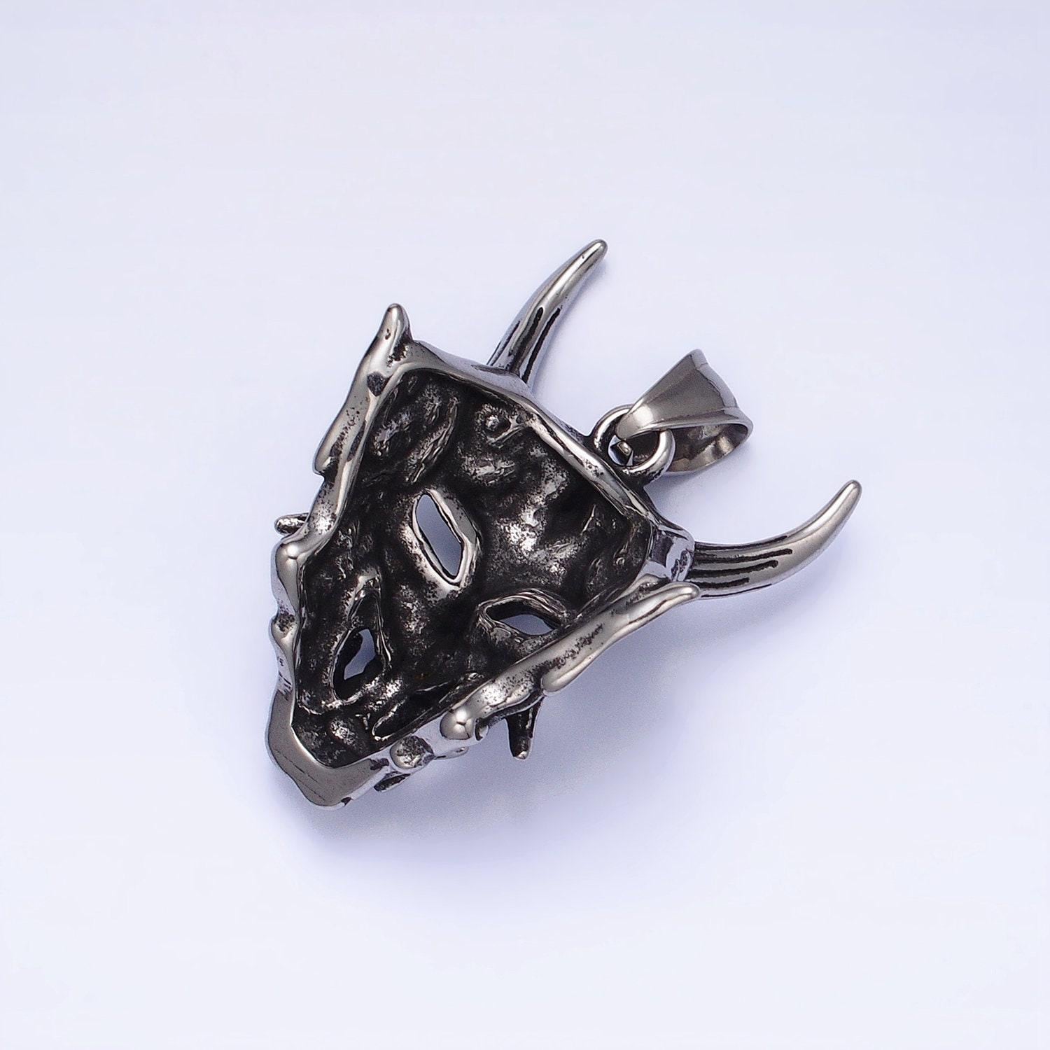 Men japanese devil hannya mask necklace pendant stainless steel 3d devil satan halloween emo jewelry inspired p-1133