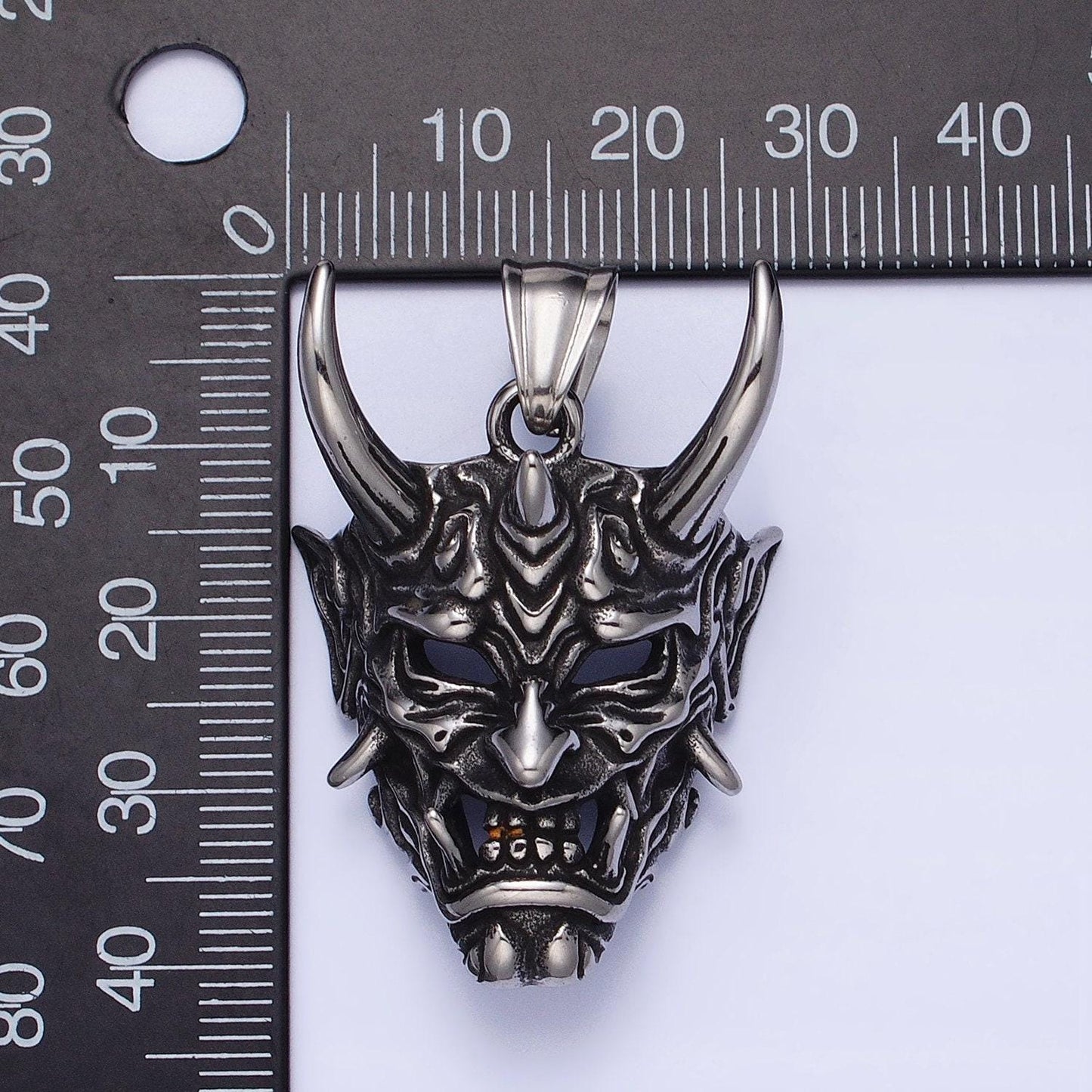 Men japanese devil hannya mask necklace pendant stainless steel 3d devil satan halloween emo jewelry inspired p-1133