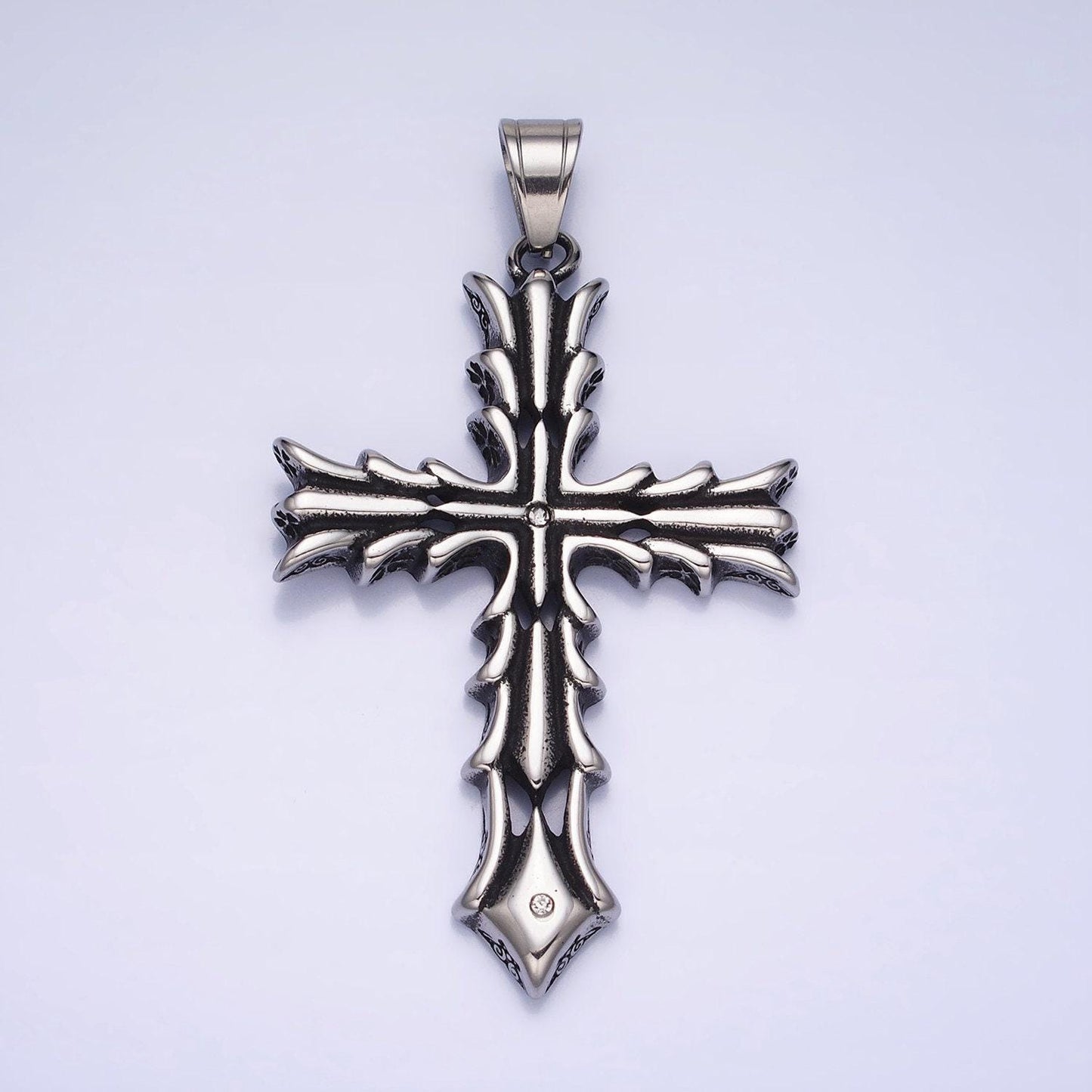 Men fire cross charm stainless steel dangle charm in silver color religious heavy hard pendant lead nickel free tarnish free | p-1131