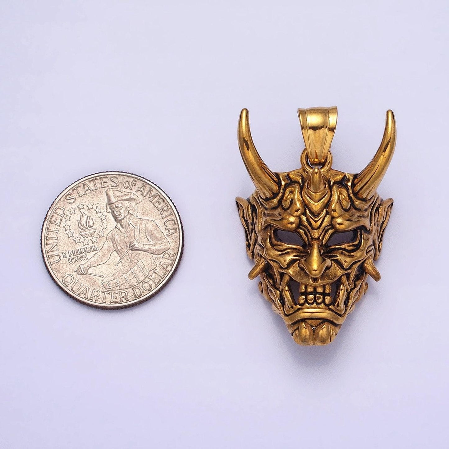 Men japanese devil hannya mask necklace pendant stainless steel 3d devil satan halloween emo jewelry inspired p-1133