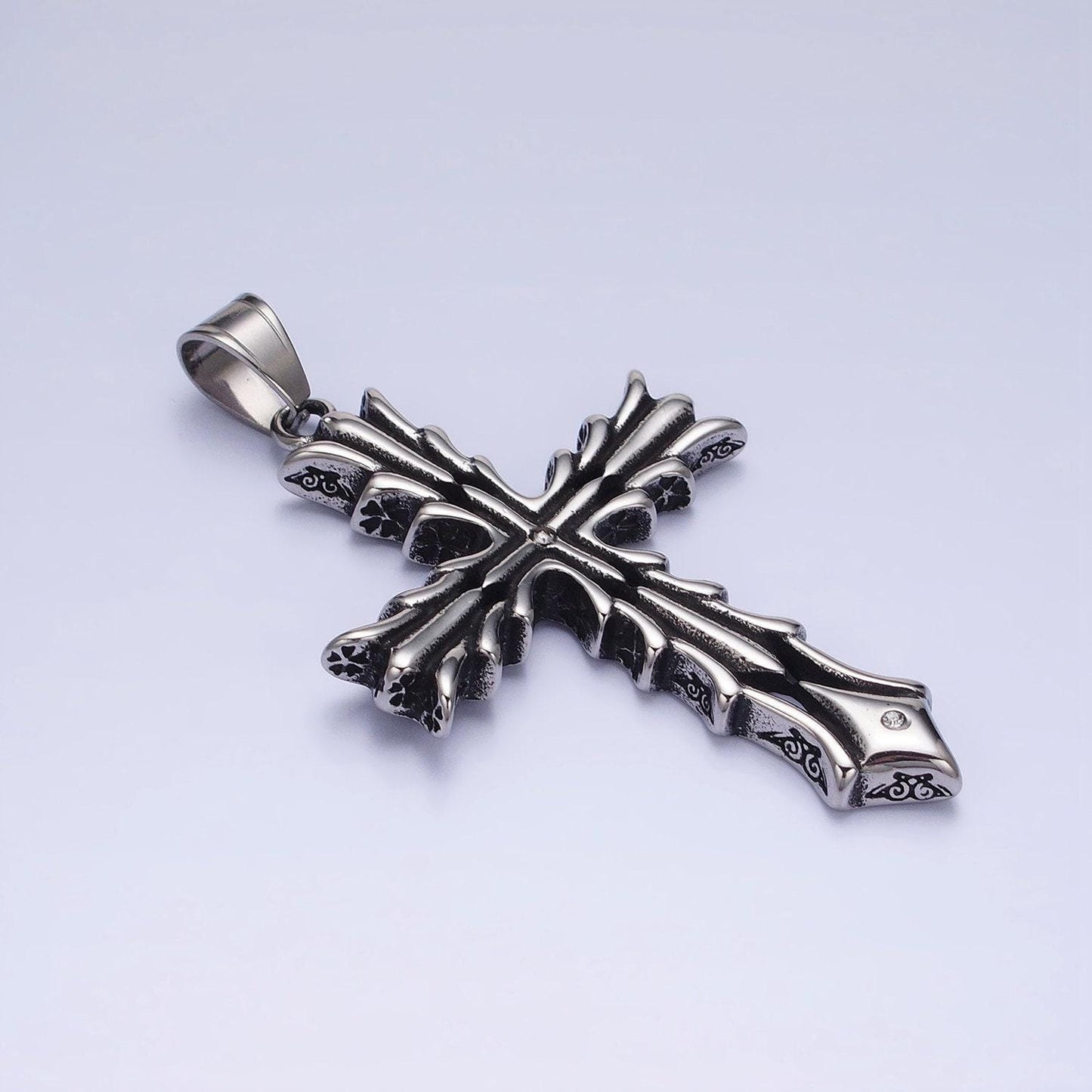 Men fire cross charm stainless steel dangle charm in silver color religious heavy hard pendant lead nickel free tarnish free | p-1131