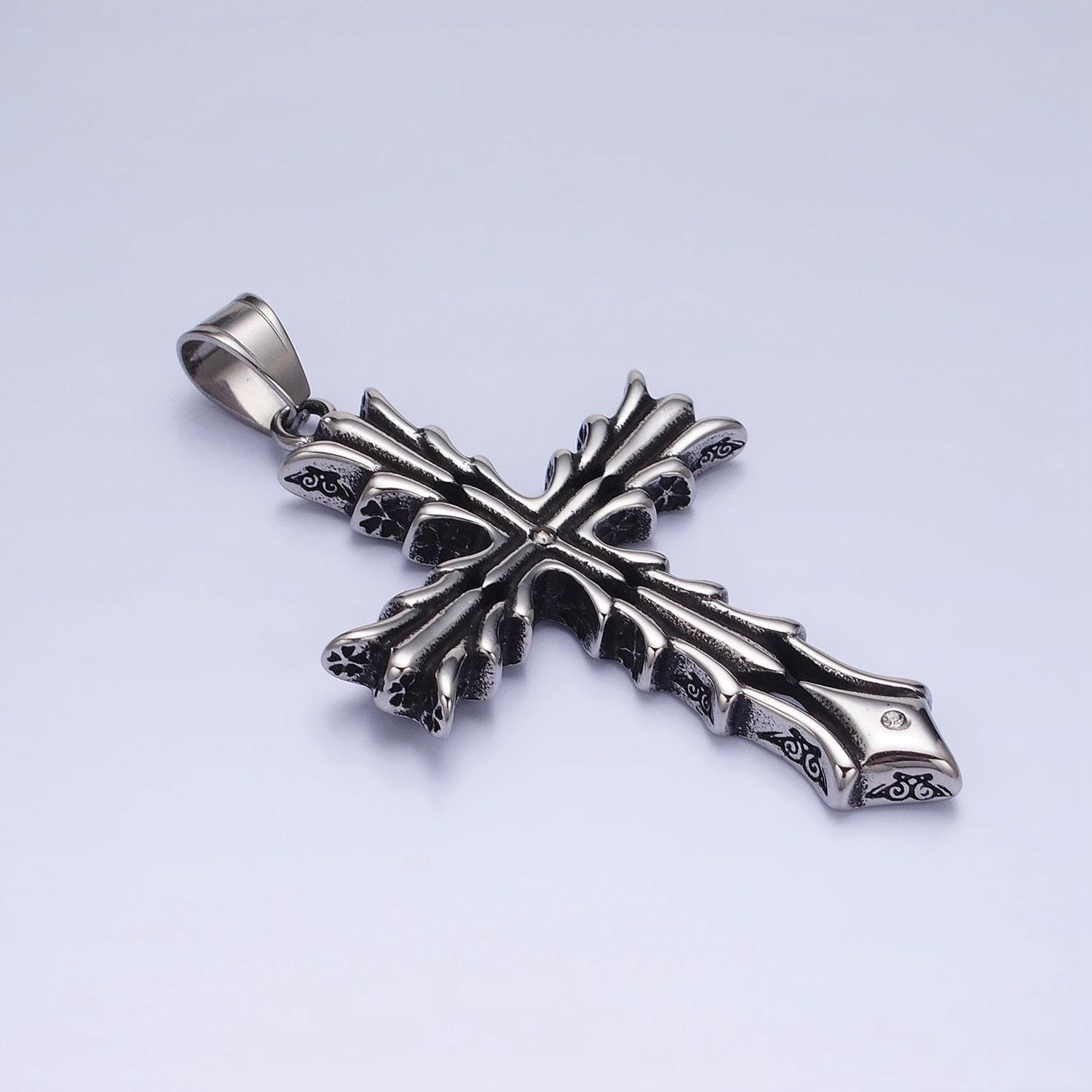 Men fire cross charm stainless steel dangle charm in silver color religious heavy hard pendant lead nickel free tarnish free | p-1131