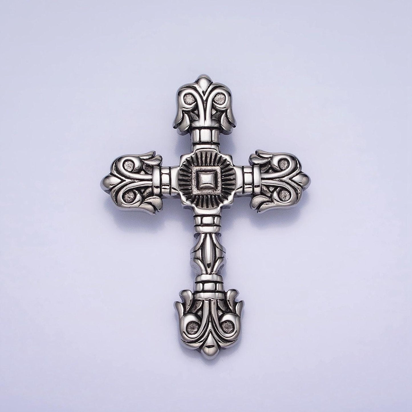 Stainless steel geometric engraved religious cross pendant in silver & gold | p-1130