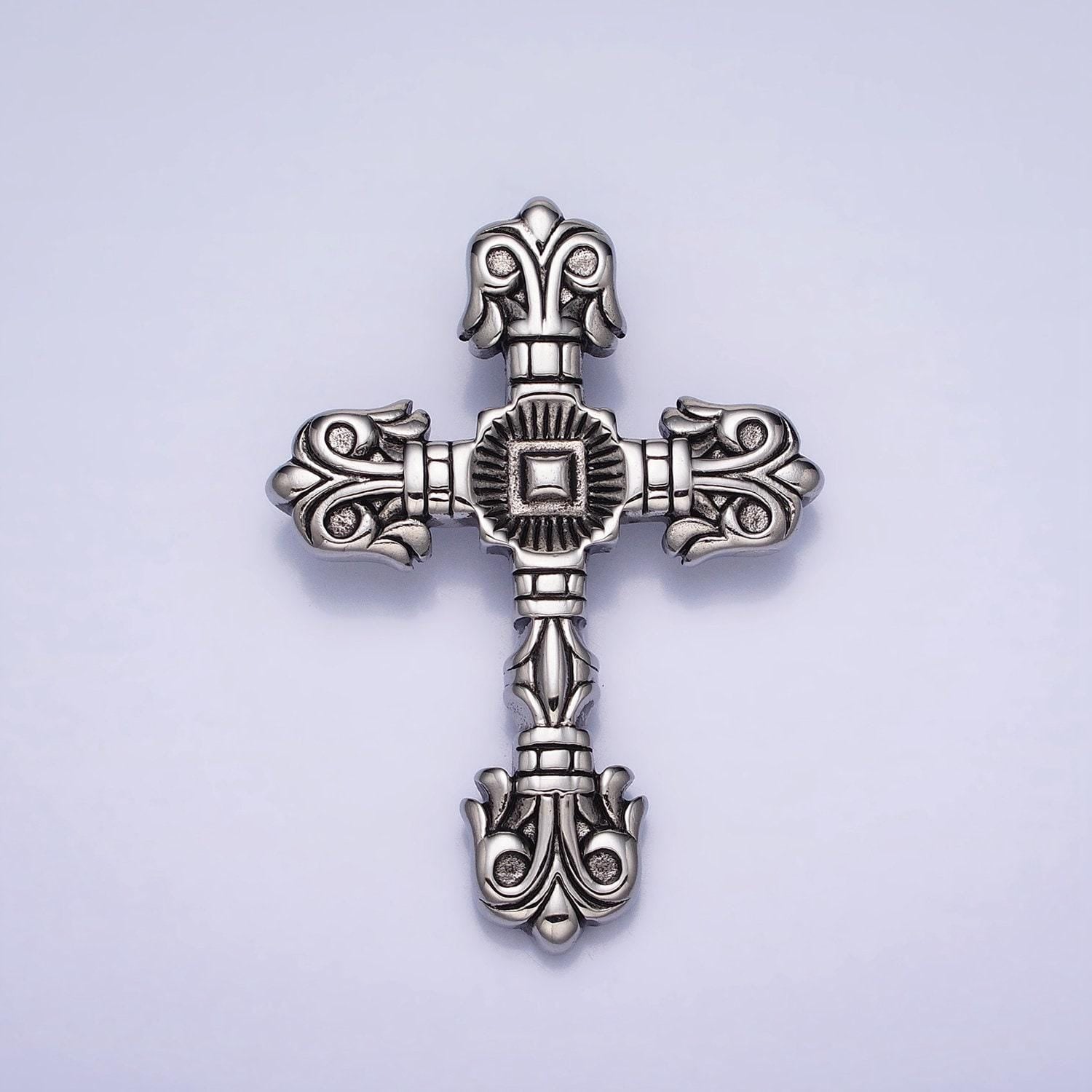 Stainless steel geometric engraved religious cross pendant in silver & gold | p-1130