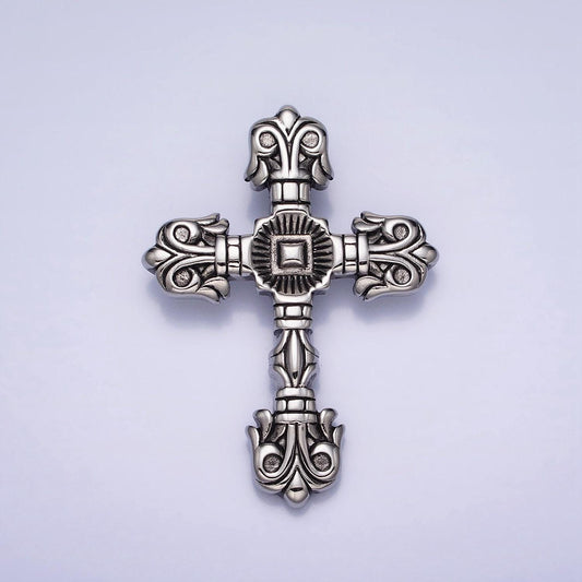 Stainless steel geometric engraved religious cross pendant in silver & gold | p-1130