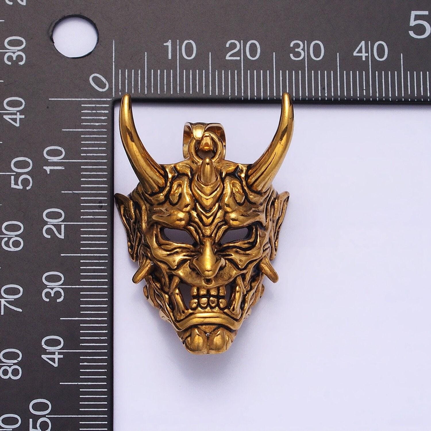 Men japanese devil hannya mask necklace pendant stainless steel 3d devil satan halloween emo jewelry inspired p-1133