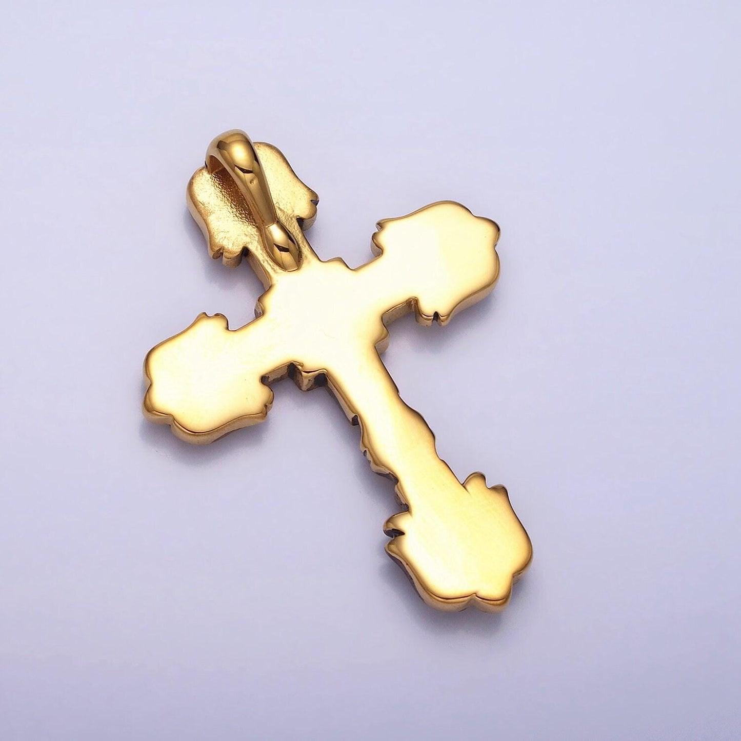 Stainless steel geometric engraved religious cross pendant in silver & gold | p-1130
