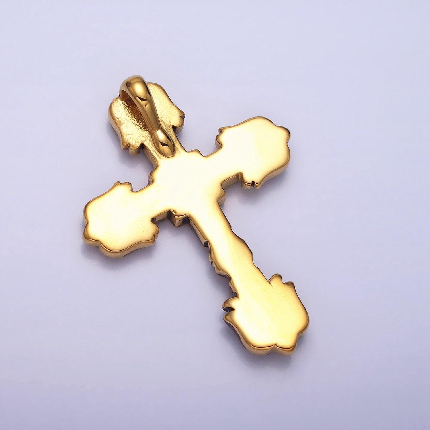 Stainless steel geometric engraved religious cross pendant in silver & gold | p-1130