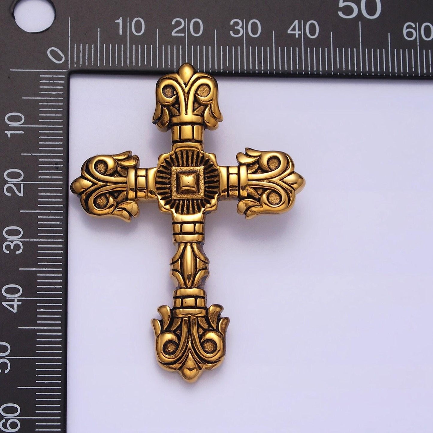 Stainless steel geometric engraved religious cross pendant in silver & gold | p-1130