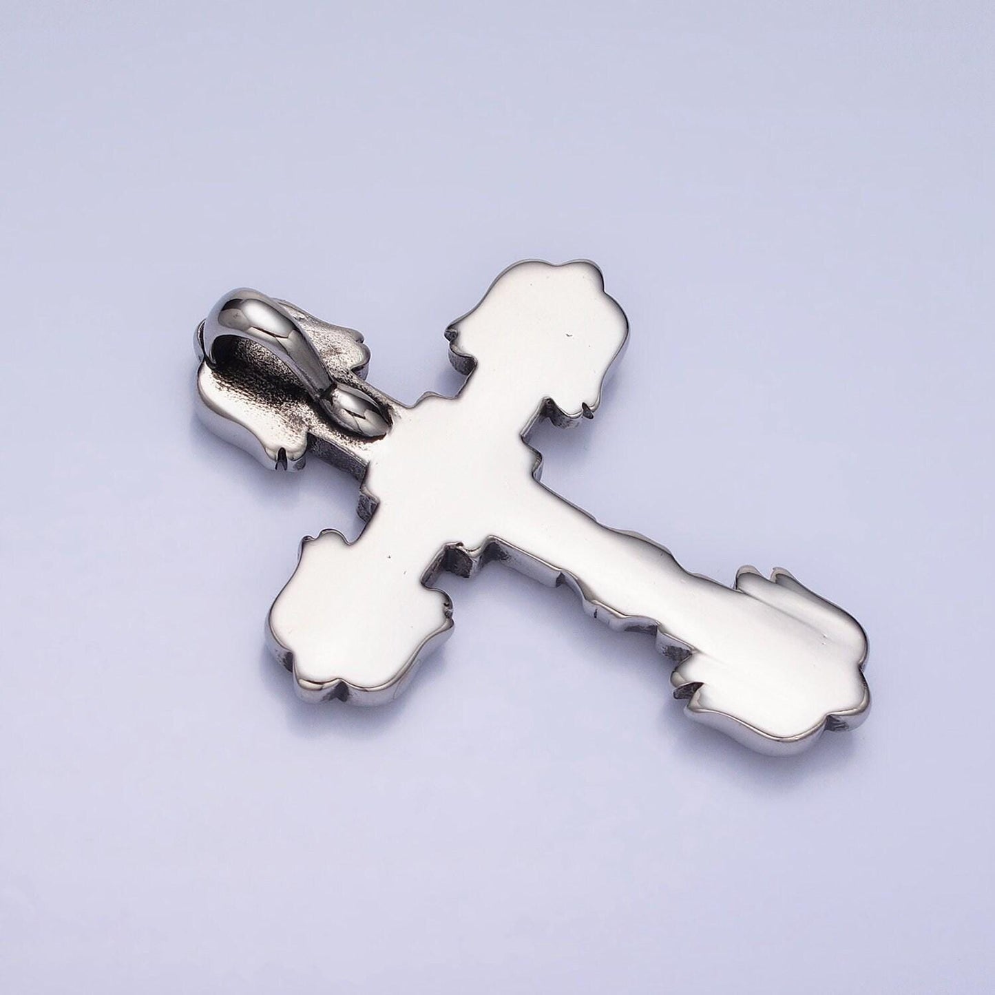Stainless steel geometric engraved religious cross pendant in silver & gold | p-1130