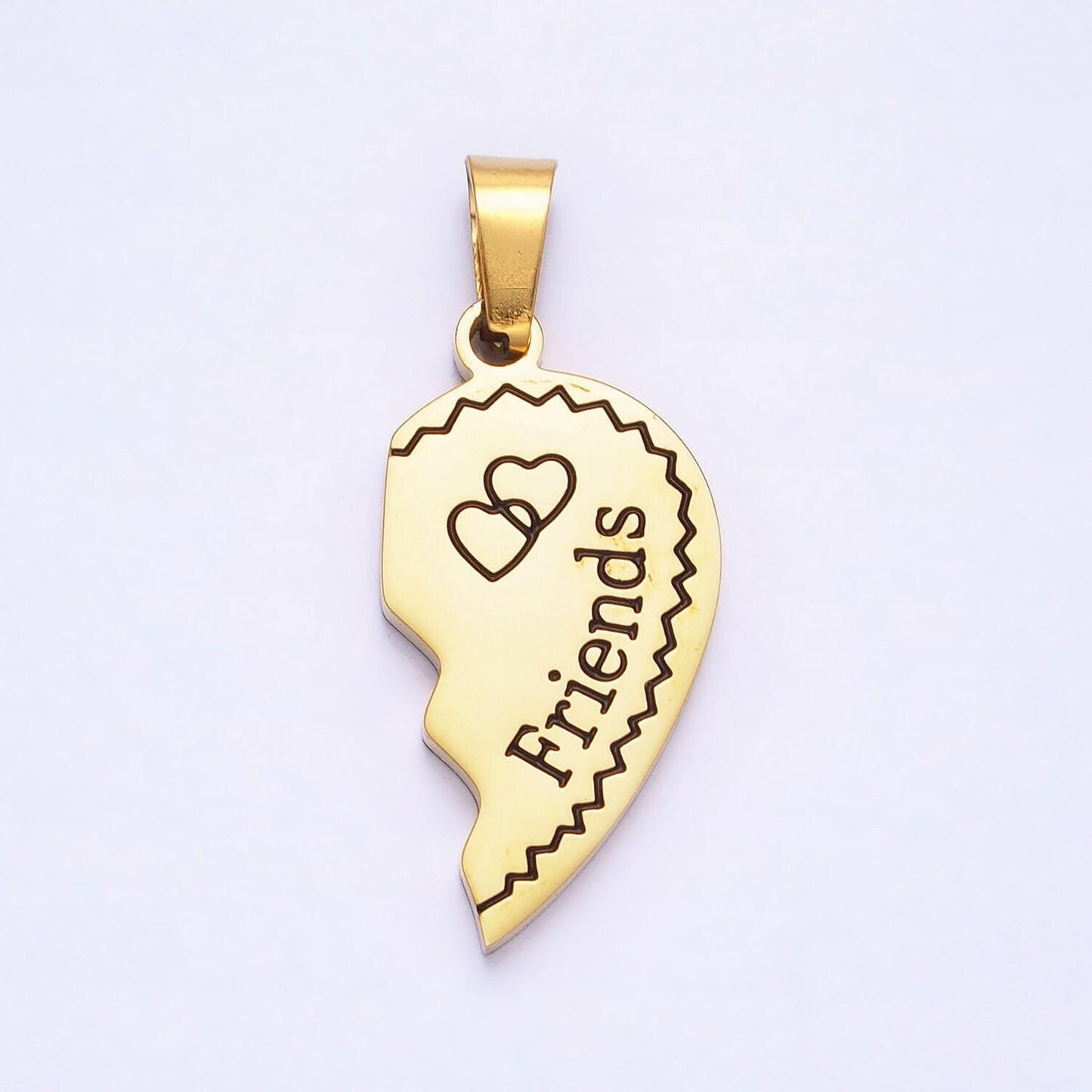 1 set stainless steel two half heart puzzle pieces pendant in silver & gold | p-1128