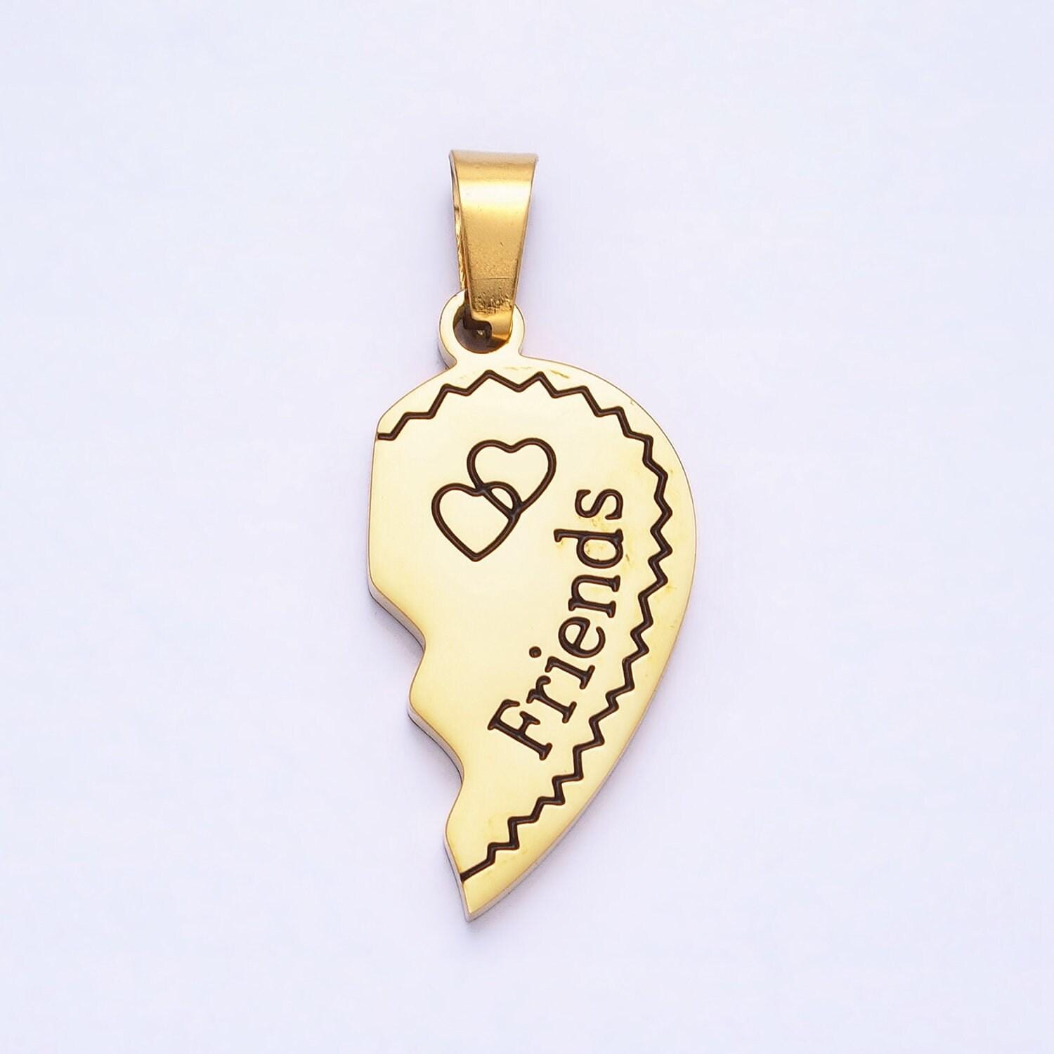 1 set stainless steel two half heart puzzle pieces pendant in silver & gold | p-1128