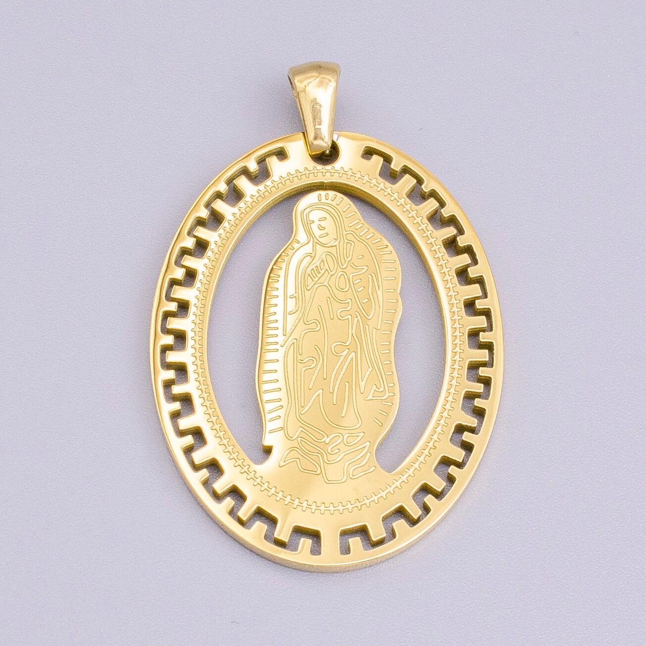 Stainless steel virgin mother mary miraculous medal gold fill oval pendant charm religious medallion pendant healing prayer catholic charm