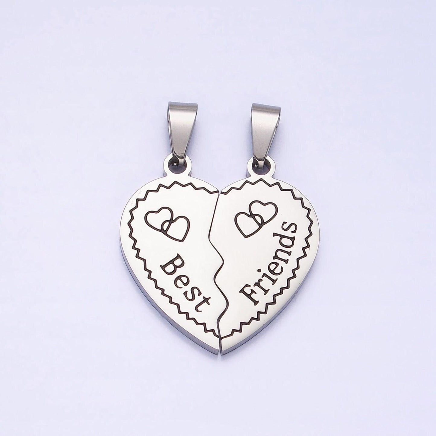 1 set stainless steel two half heart puzzle pieces pendant in silver & gold | p-1128
