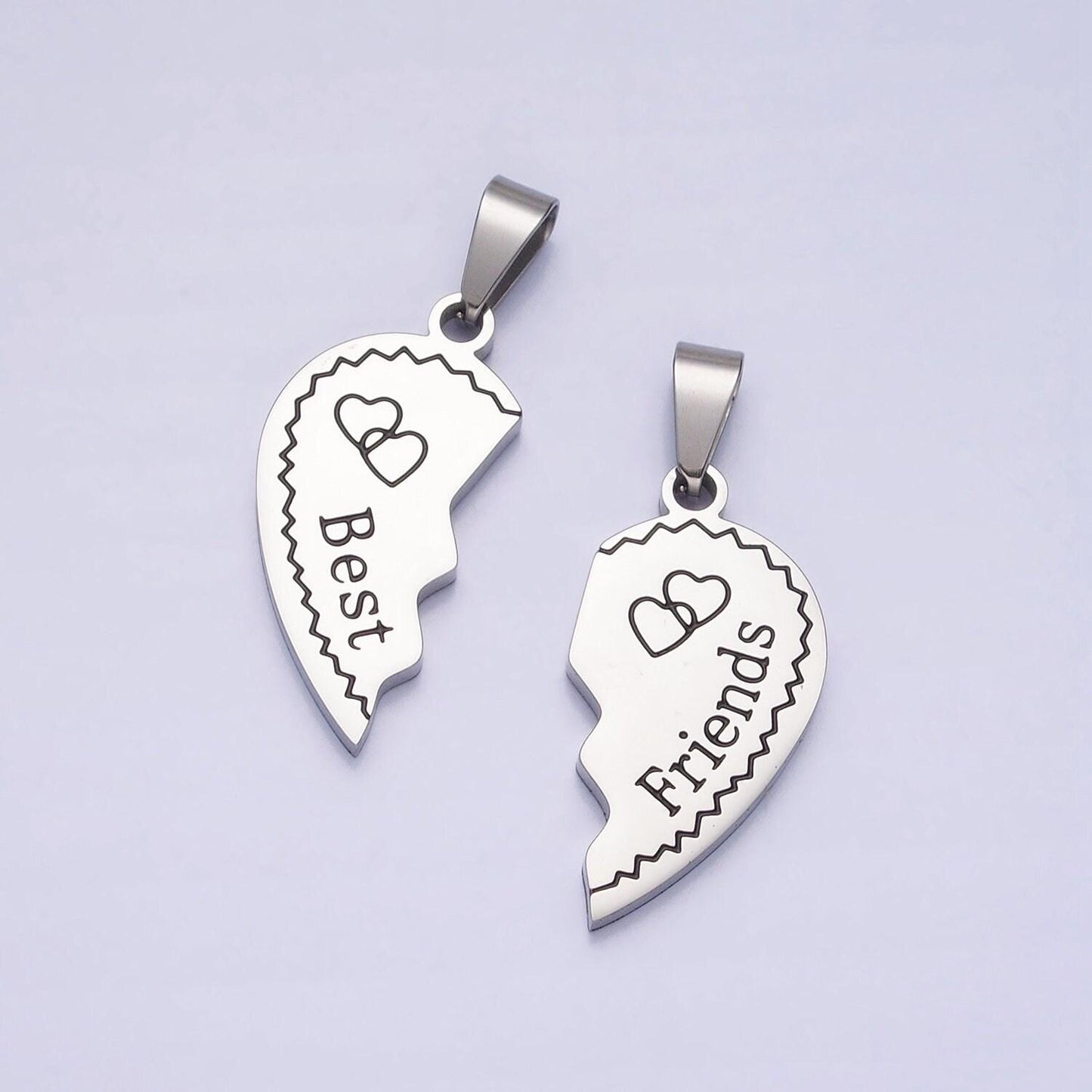 1 set stainless steel two half heart puzzle pieces pendant in silver & gold | p-1128