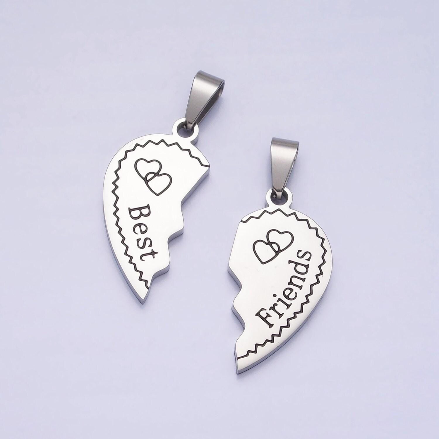 1 set stainless steel two half heart puzzle pieces pendant in silver & gold | p-1128