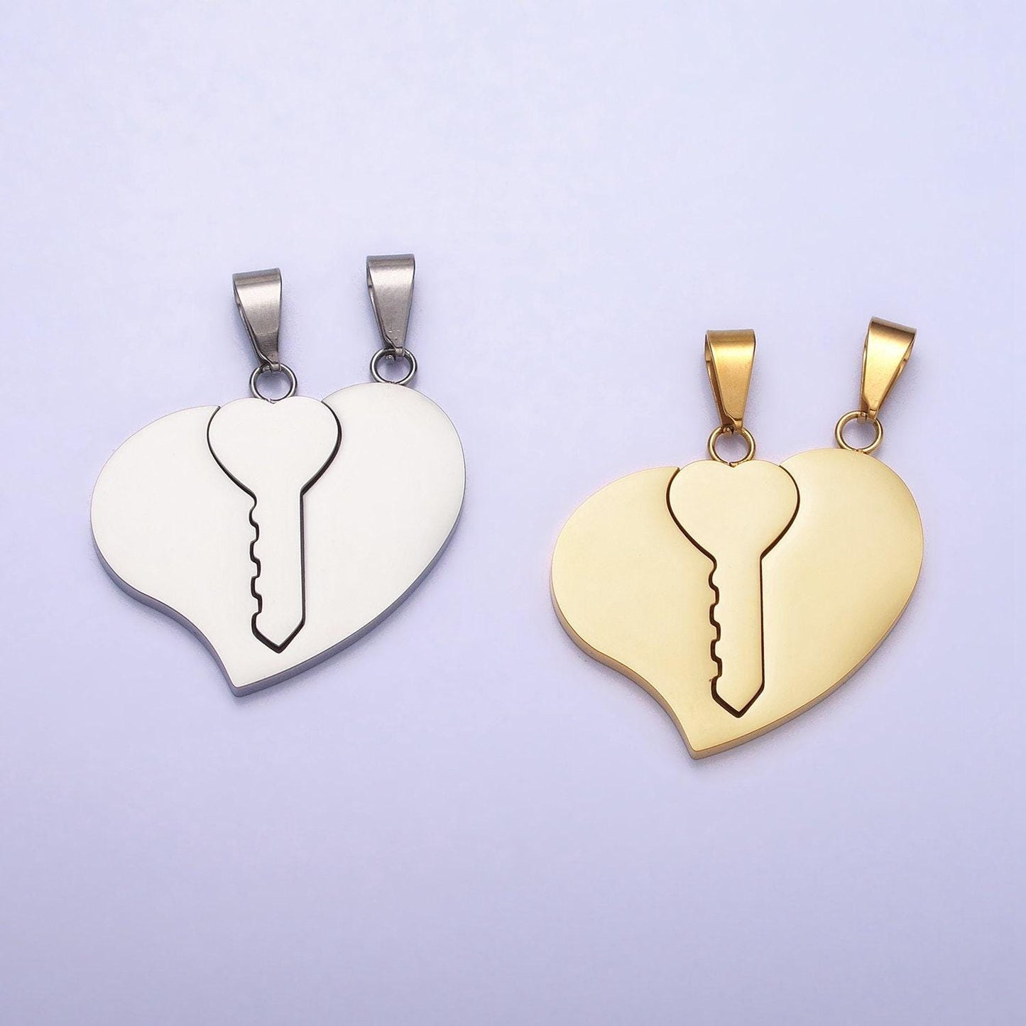 1 set stainless steel gold key pendant charm - key to my heart love necklace charm for couple handmade jewelry gift idea p-1124