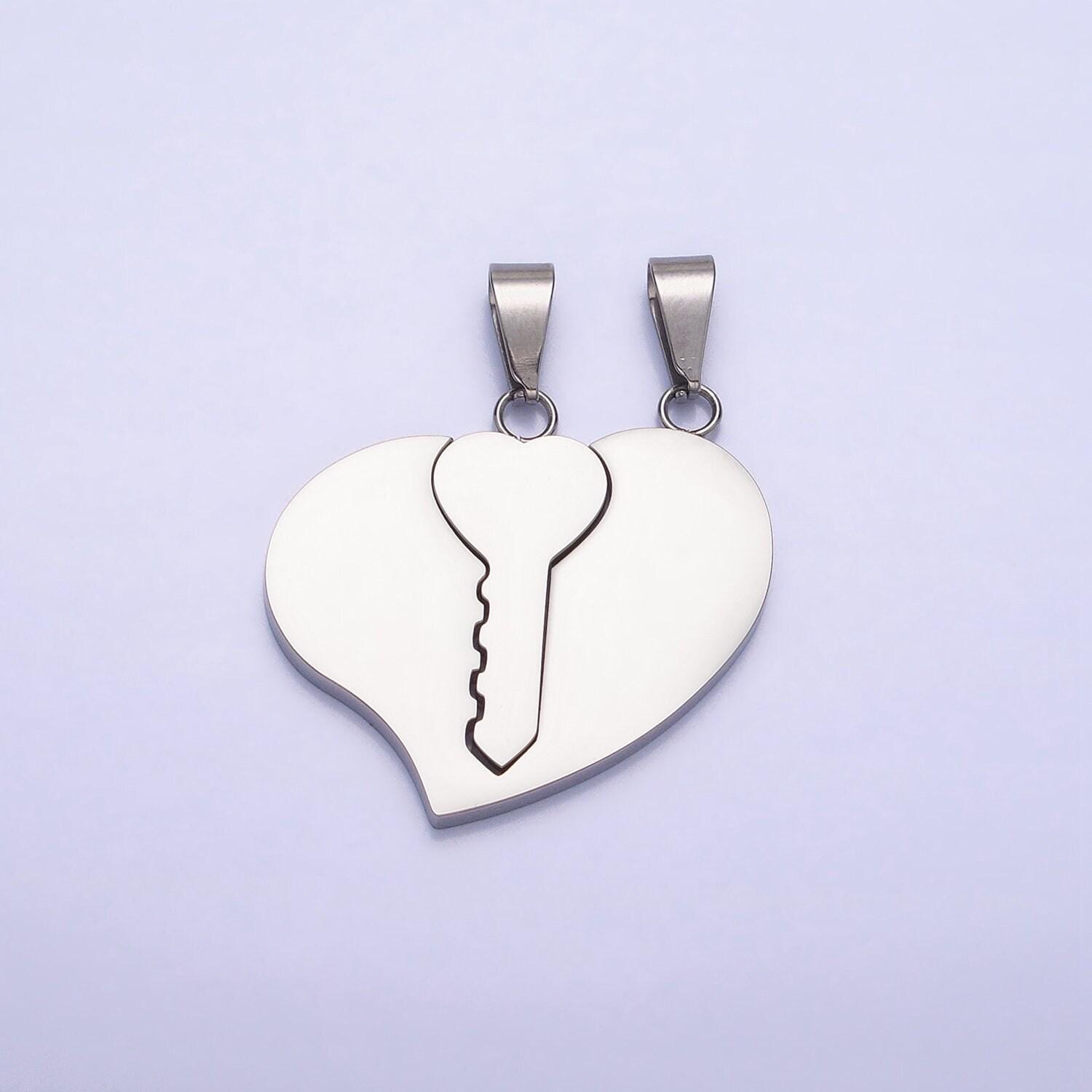 1 set stainless steel gold key pendant charm - key to my heart love necklace charm for couple handmade jewelry gift idea p-1124