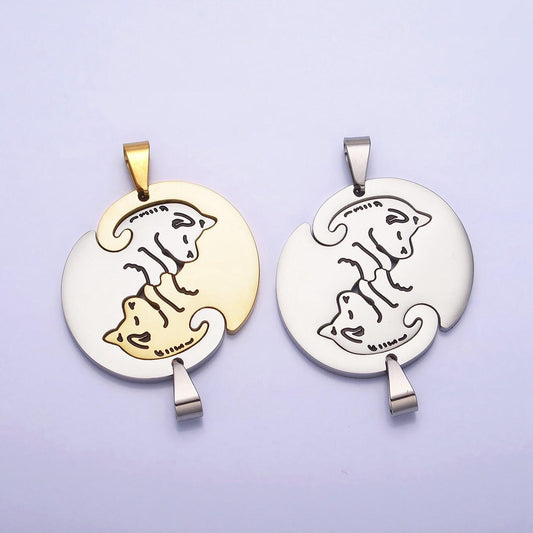 1 set stainless steel dog puppy couple's friendship pendant set in gold & silver animal lover pet jewelry collar | p-1123