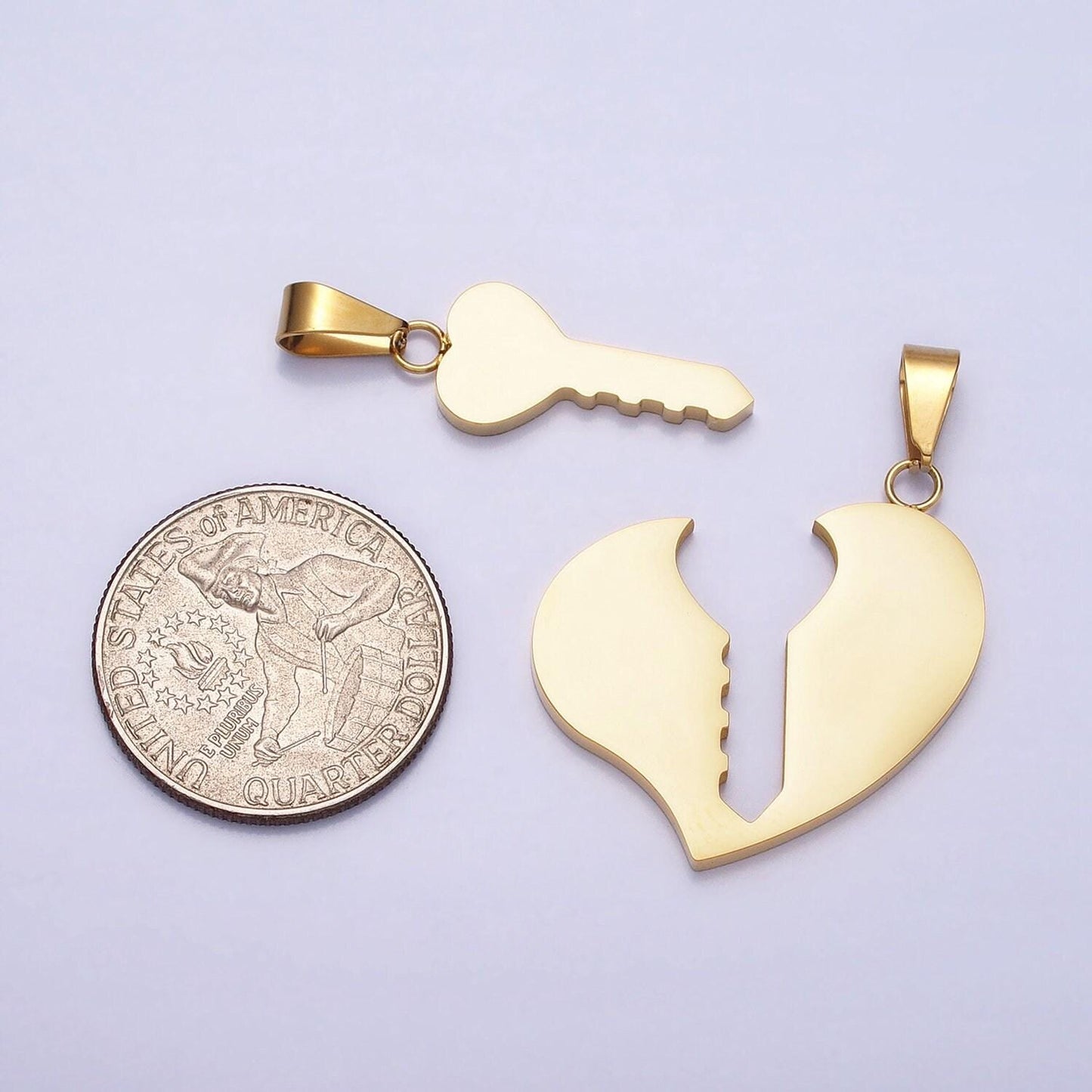 1 set stainless steel gold key pendant charm - key to my heart love necklace charm for couple handmade jewelry gift idea p-1124