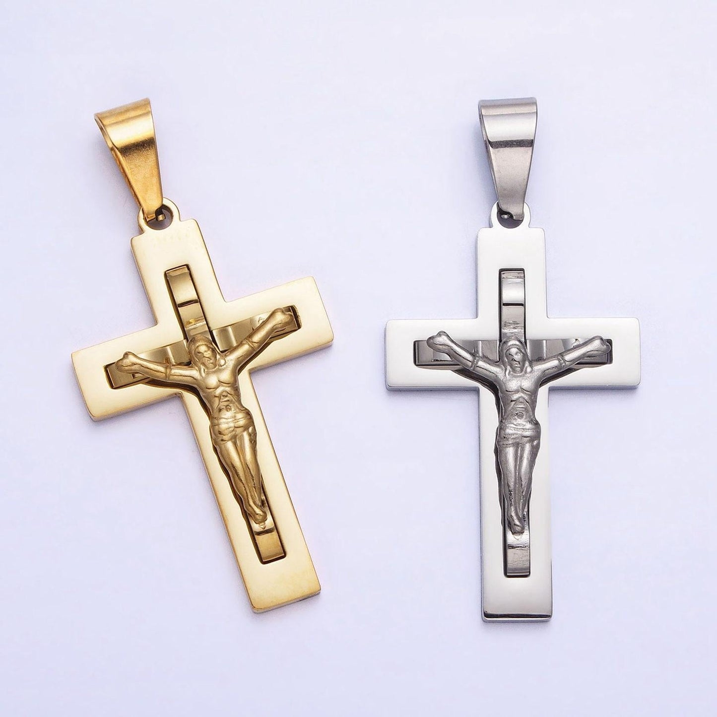 Jesus crucifix pendant, silver cross religious jewelry making for men, gift for father, silver man jewelry unisex necklace p-1119
