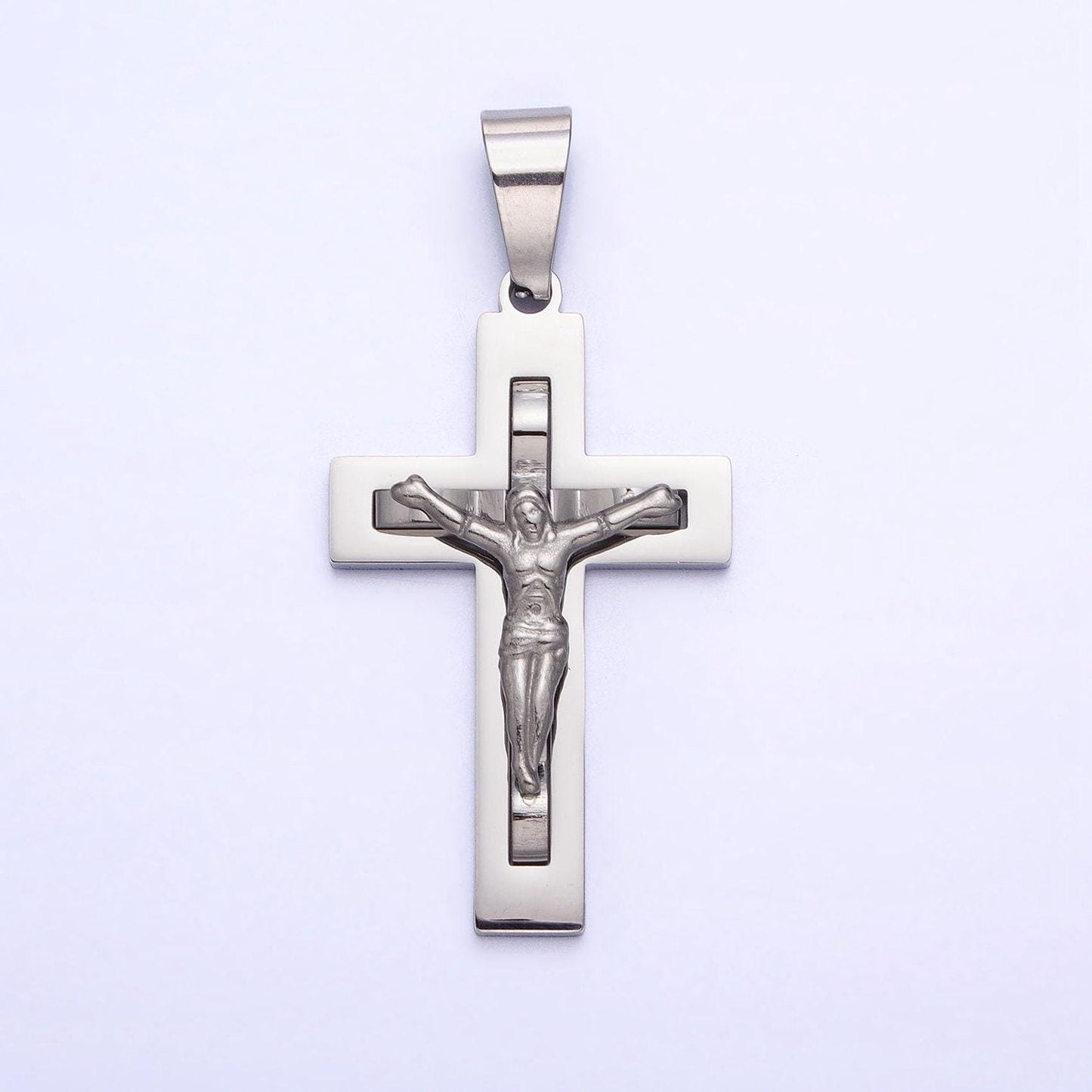 Jesus crucifix pendant, silver cross religious jewelry making for men, gift for father, silver man jewelry unisex necklace p-1119
