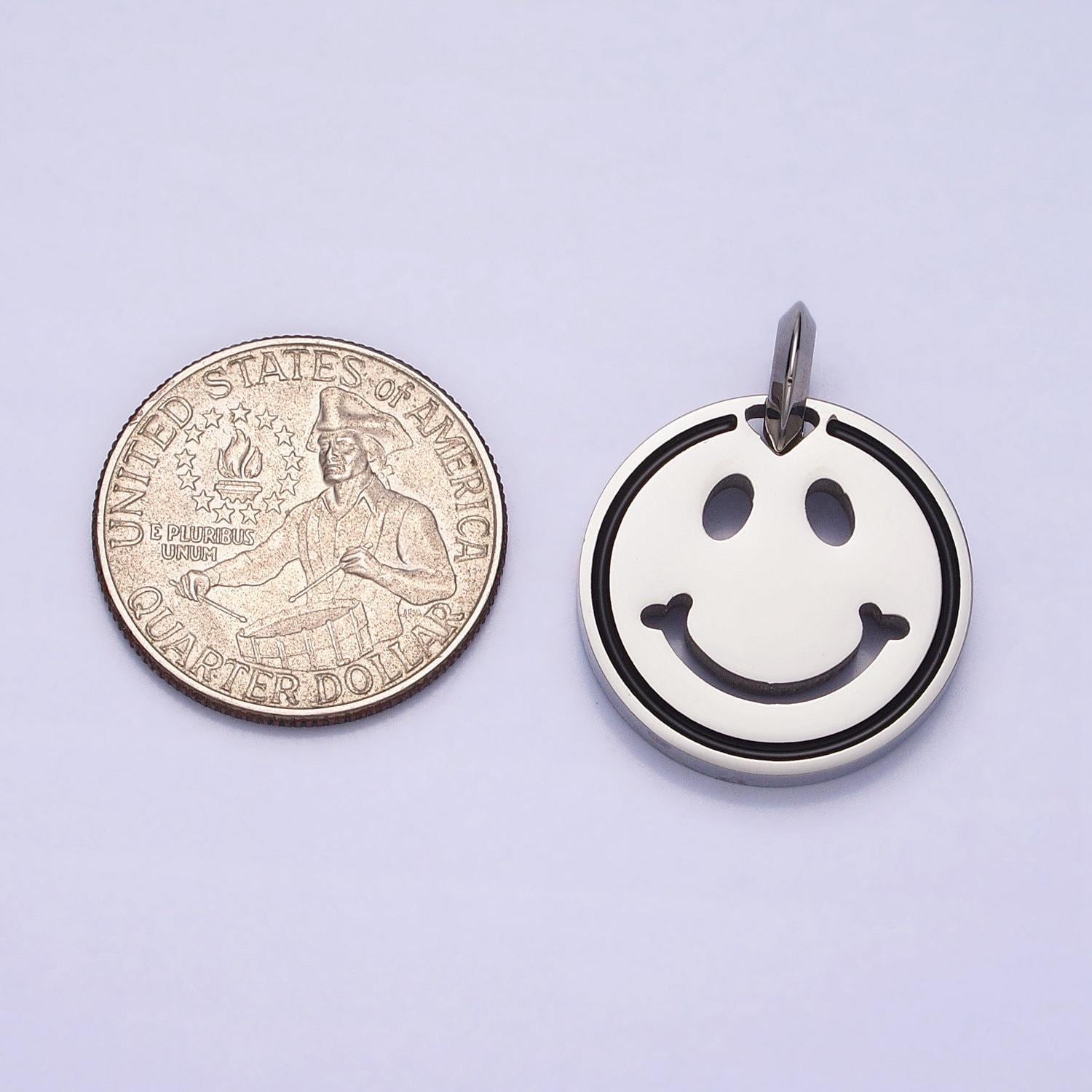 Stainless steel double sided emoji face clover charm in gold & silver boy girl face friendship necklace bracelet | p-1120