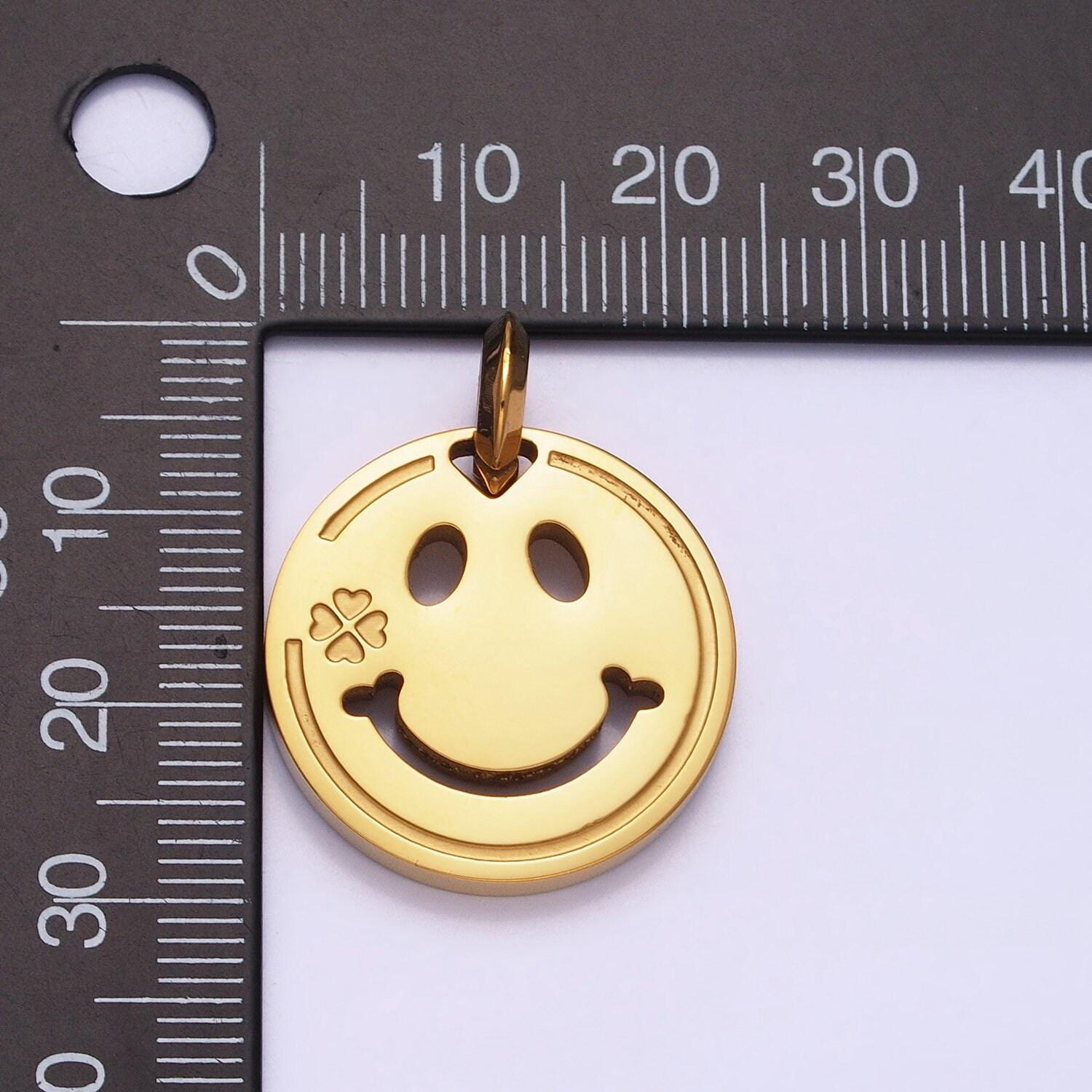 Stainless steel double sided emoji face clover charm in gold & silver boy girl face friendship necklace bracelet | p-1120