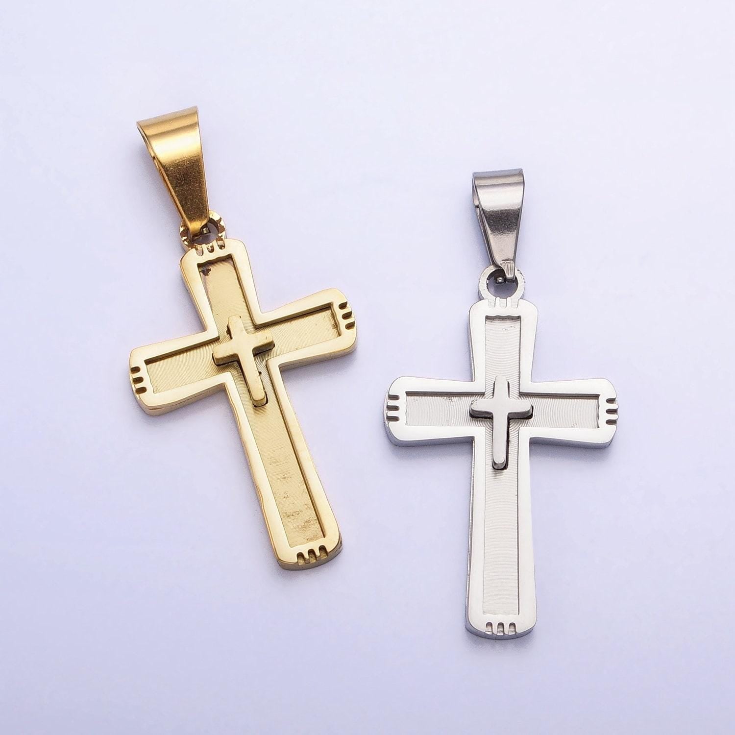 Stainless steel cross pendant in gold silver for unisex statement religious jewelry making | p-1118