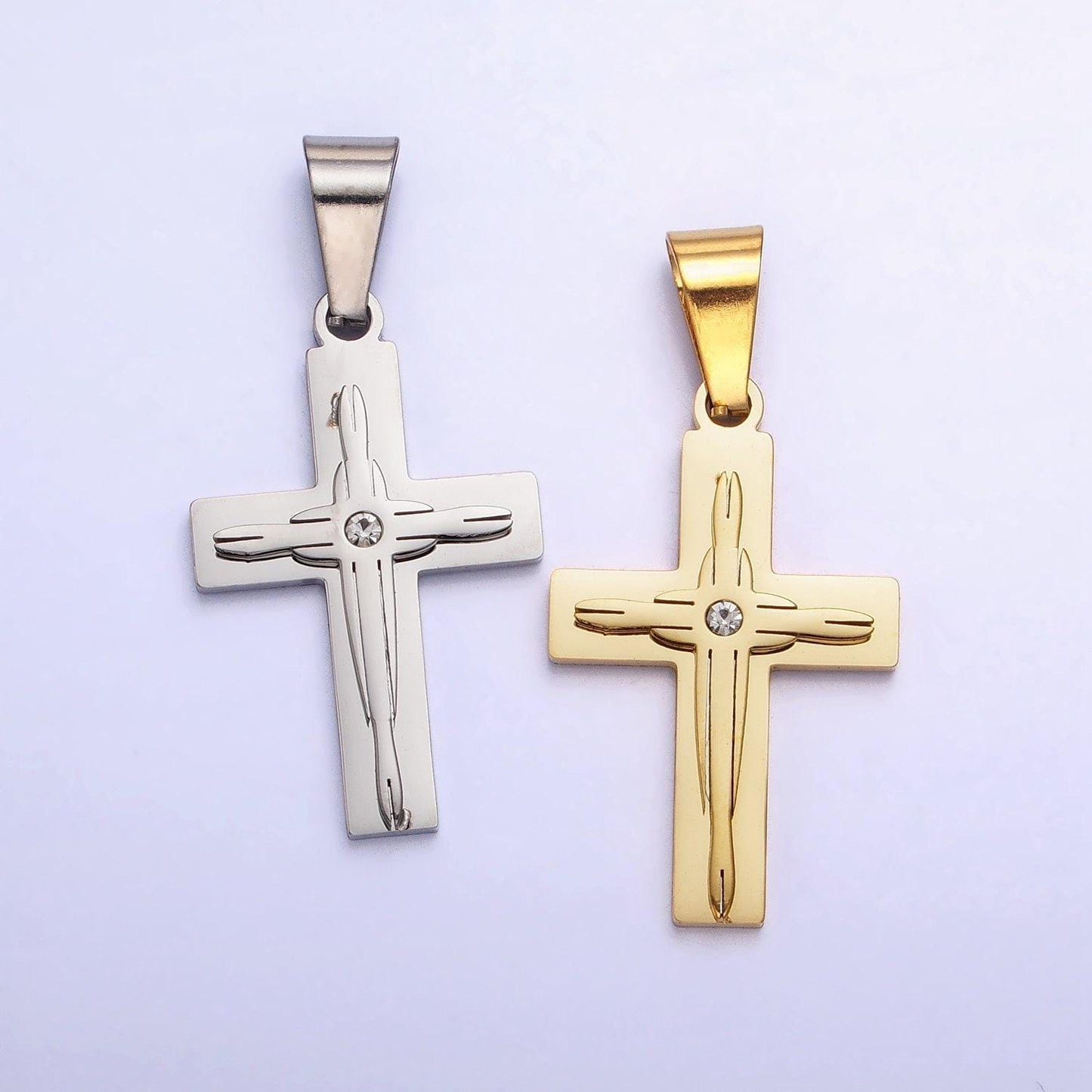 Mens cross pendant textured, stainless steel, religious, gifts for him, necklace charm for religious jewelry making supply p-1117