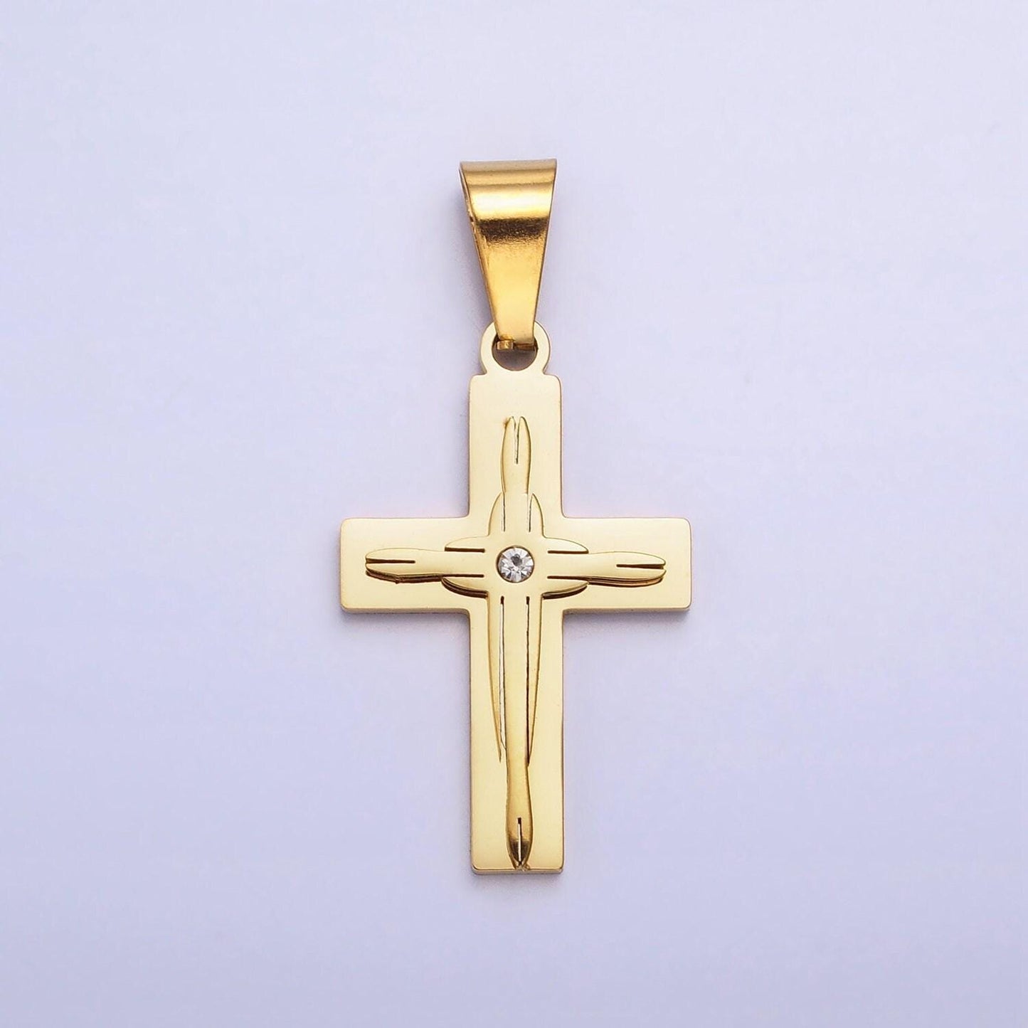 Mens cross pendant textured, stainless steel, religious, gifts for him, necklace charm for religious jewelry making supply p-1117