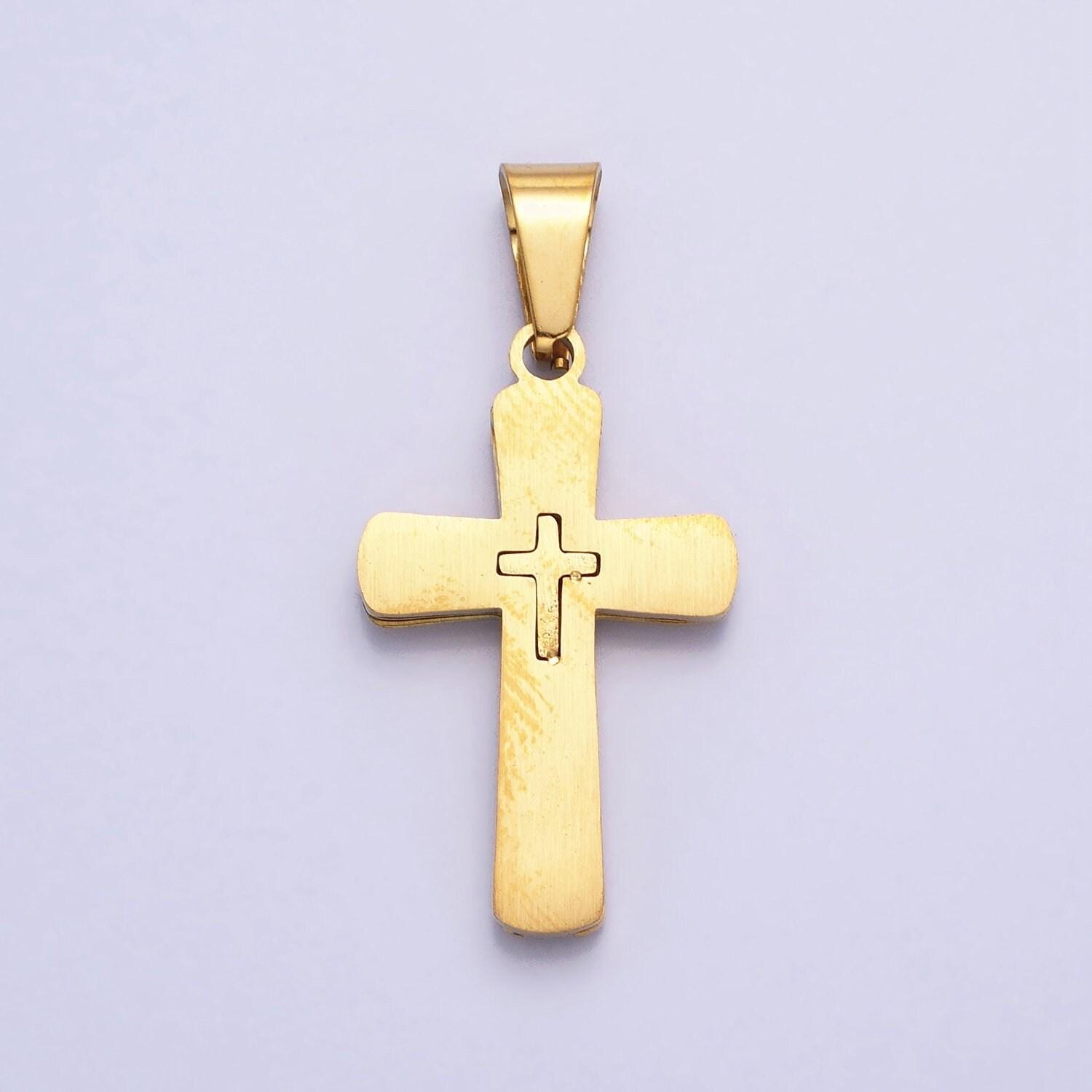 Stainless steel cross pendant in gold silver for unisex statement religious jewelry making | p-1118