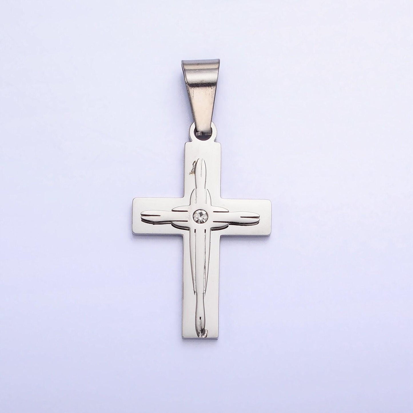 Mens cross pendant textured, stainless steel, religious, gifts for him, necklace charm for religious jewelry making supply p-1117