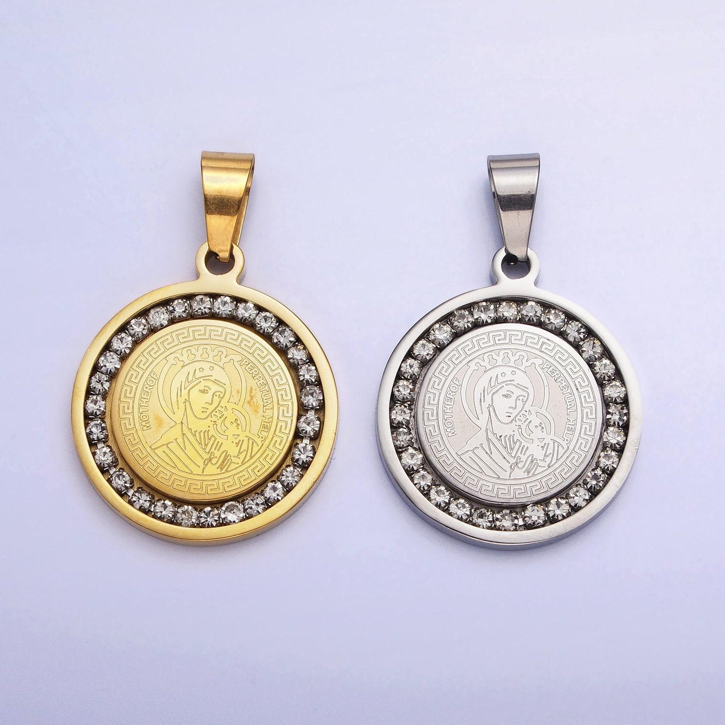 Double sided 24k gold filled our lady of perpetual help medallion pendant 25mm for catholic religious jewelry p-1116
