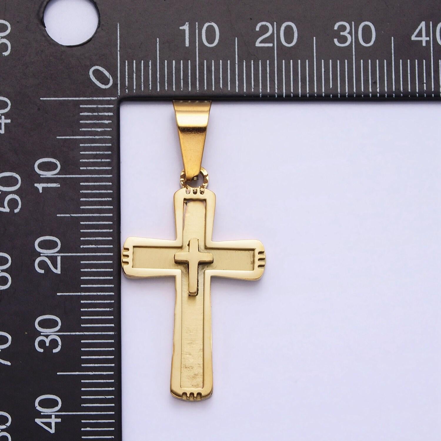 Stainless steel cross pendant in gold silver for unisex statement religious jewelry making | p-1118