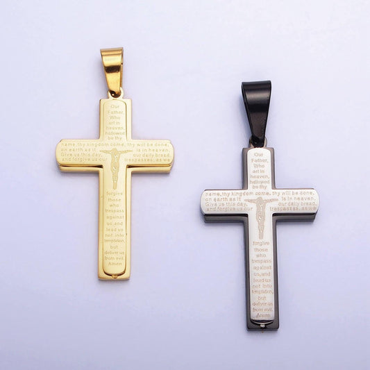 Large crucifix cross lords prayer our father men catholic christian religious pendant gold heavy stainless steel unisex silver cross p-1115