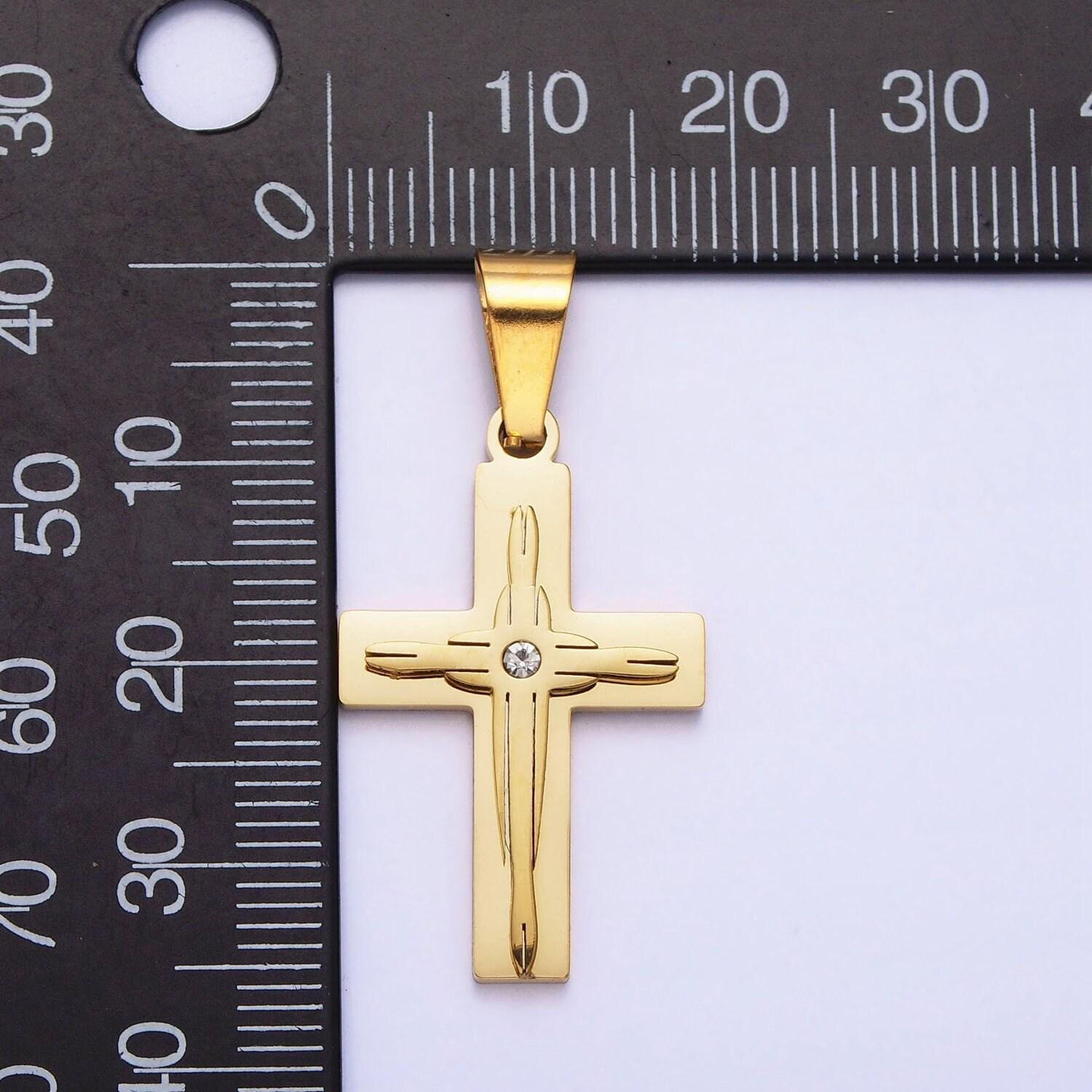 Mens cross pendant textured, stainless steel, religious, gifts for him, necklace charm for religious jewelry making supply p-1117