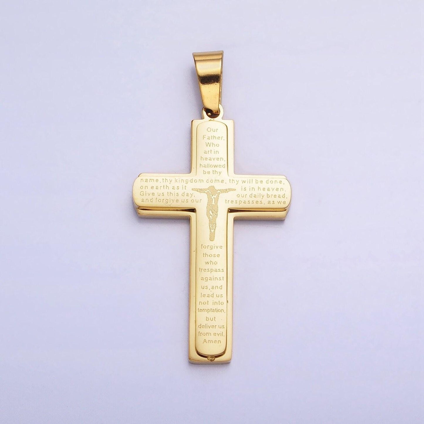 Large crucifix cross lords prayer our father men catholic christian religious pendant gold heavy stainless steel unisex silver cross p-1115