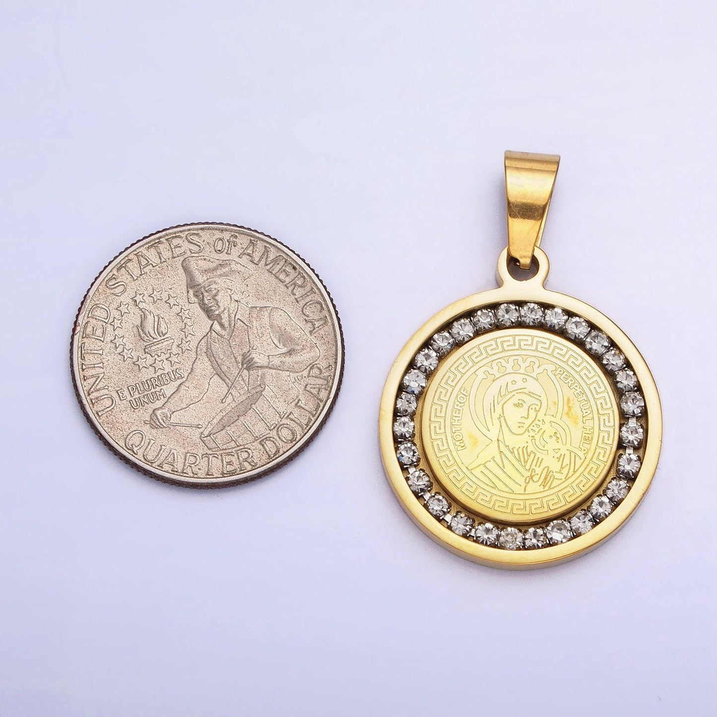 Double sided 24k gold filled our lady of perpetual help medallion pendant 25mm for catholic religious jewelry p-1116